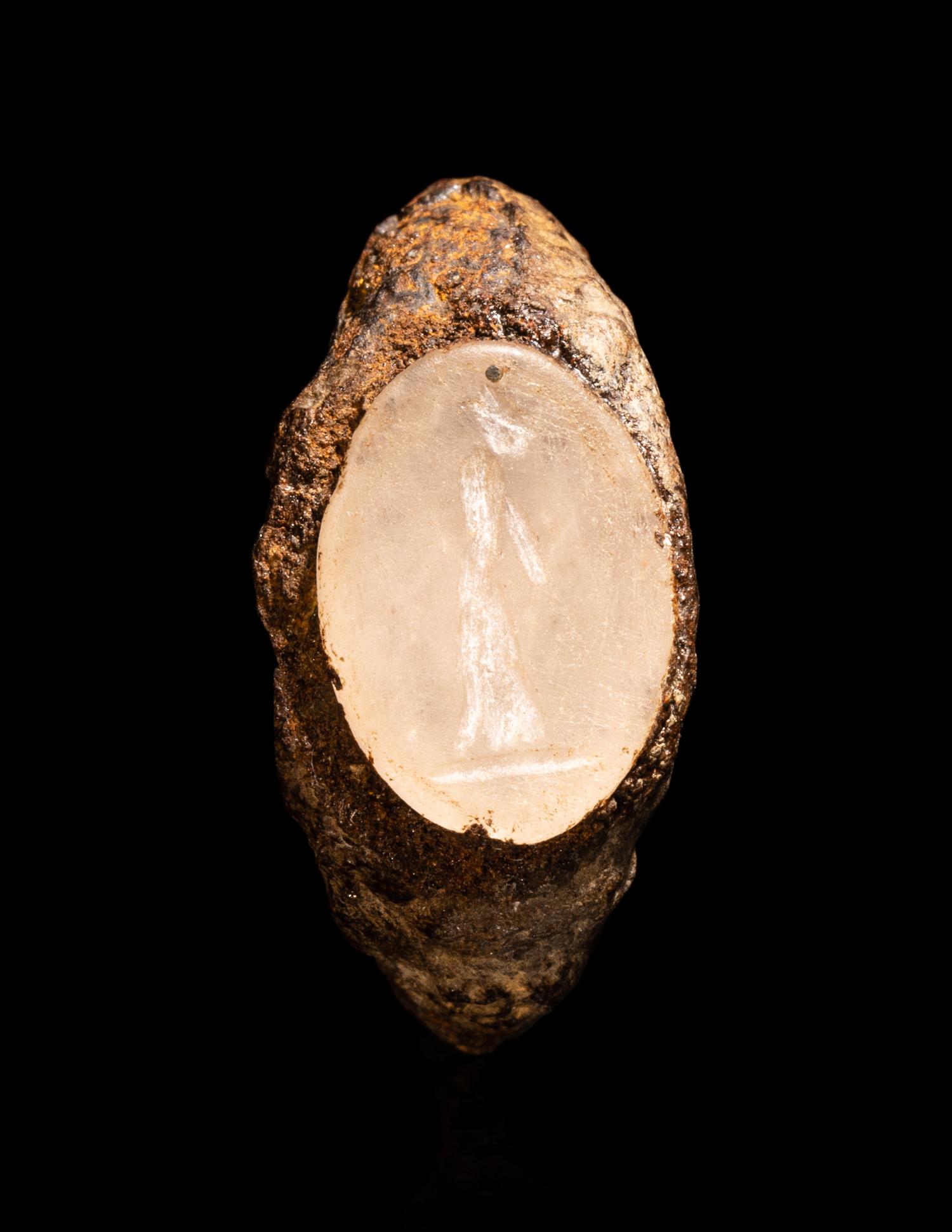 A Roman Iron Finger Ring with an Agate Intaglio of Standing Deity