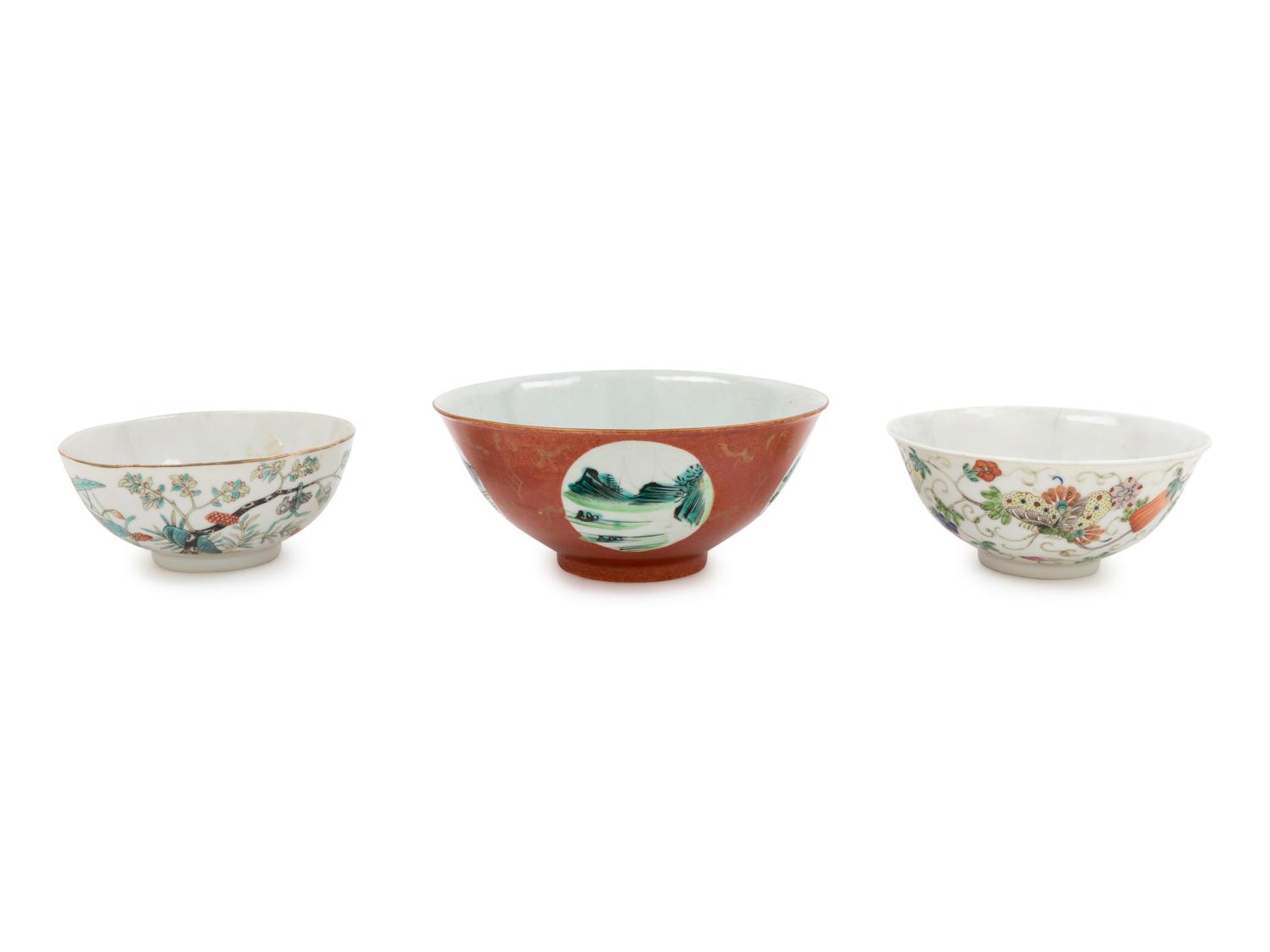Three Chinese Famille Rose Porcelain Bowls