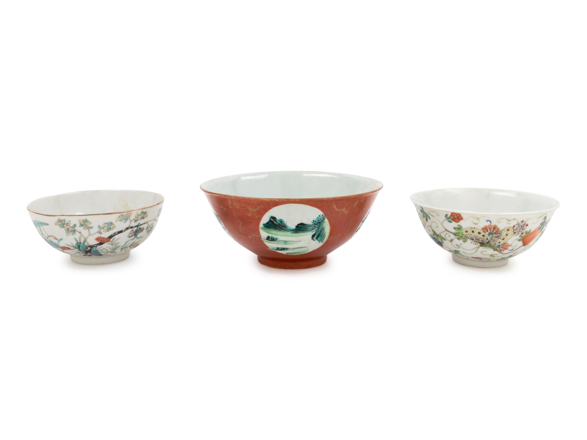 Three Chinese Famille Rose Porcelain Bowls