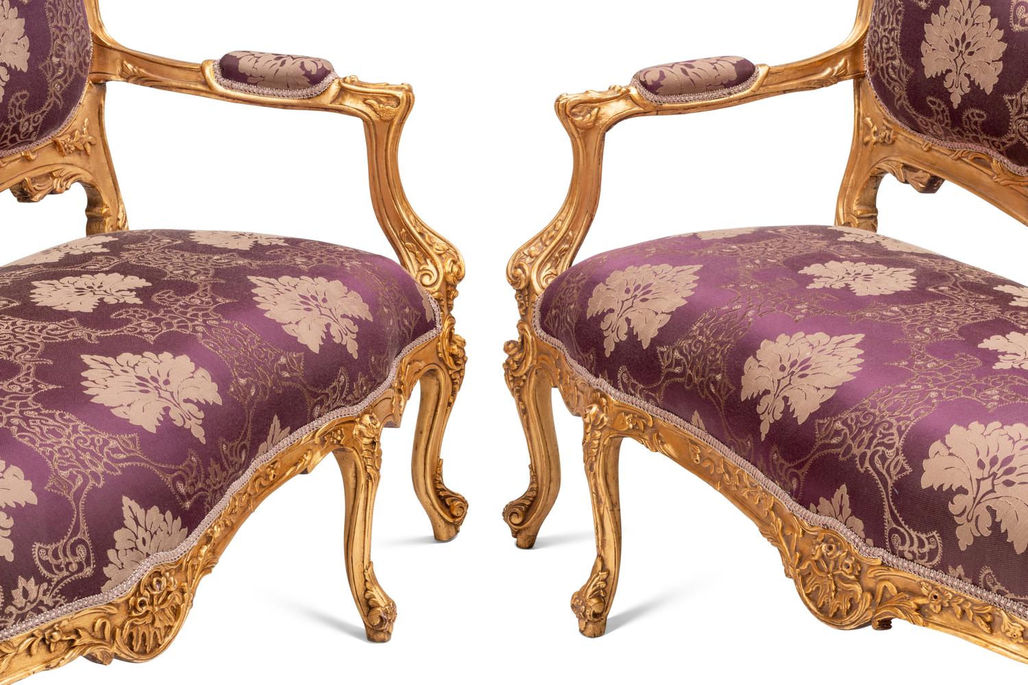 A Pair of Louis XV Style Giltwood Settees