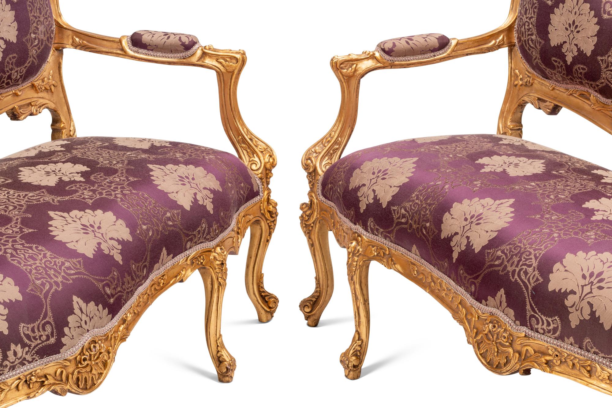 A Pair of Louis XV Style Giltwood Settees