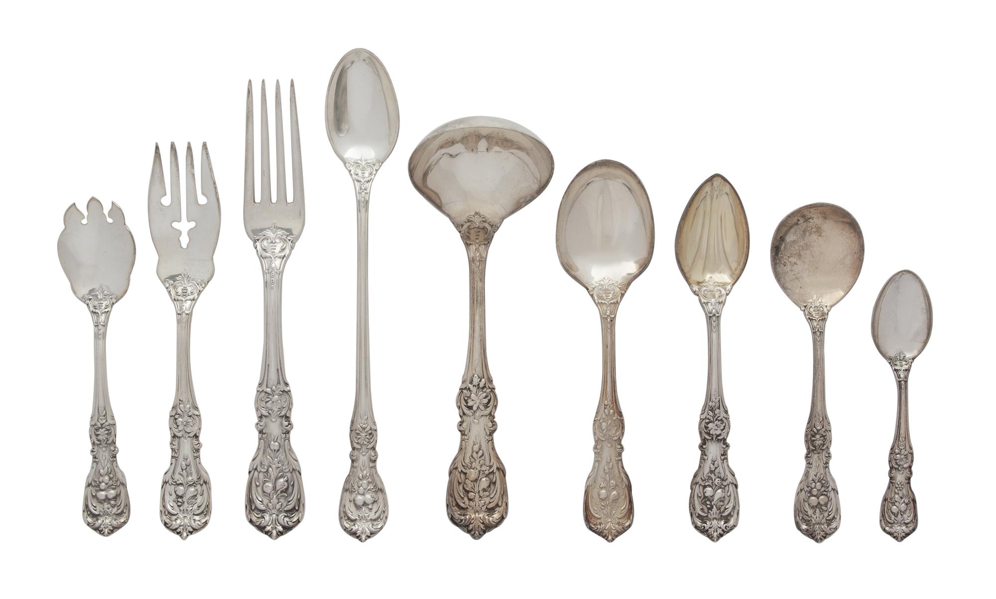 A Partial Set of American Silver Flatware, Reed & Barton, Taunton, MA, 20th Century, comprising; 8 salad forks 8 dinner forks 6 ice tea