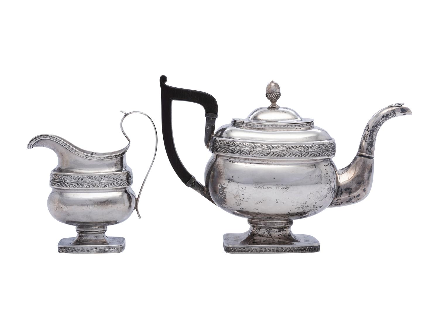 An American Coin Silver Tea Pot and Creamer