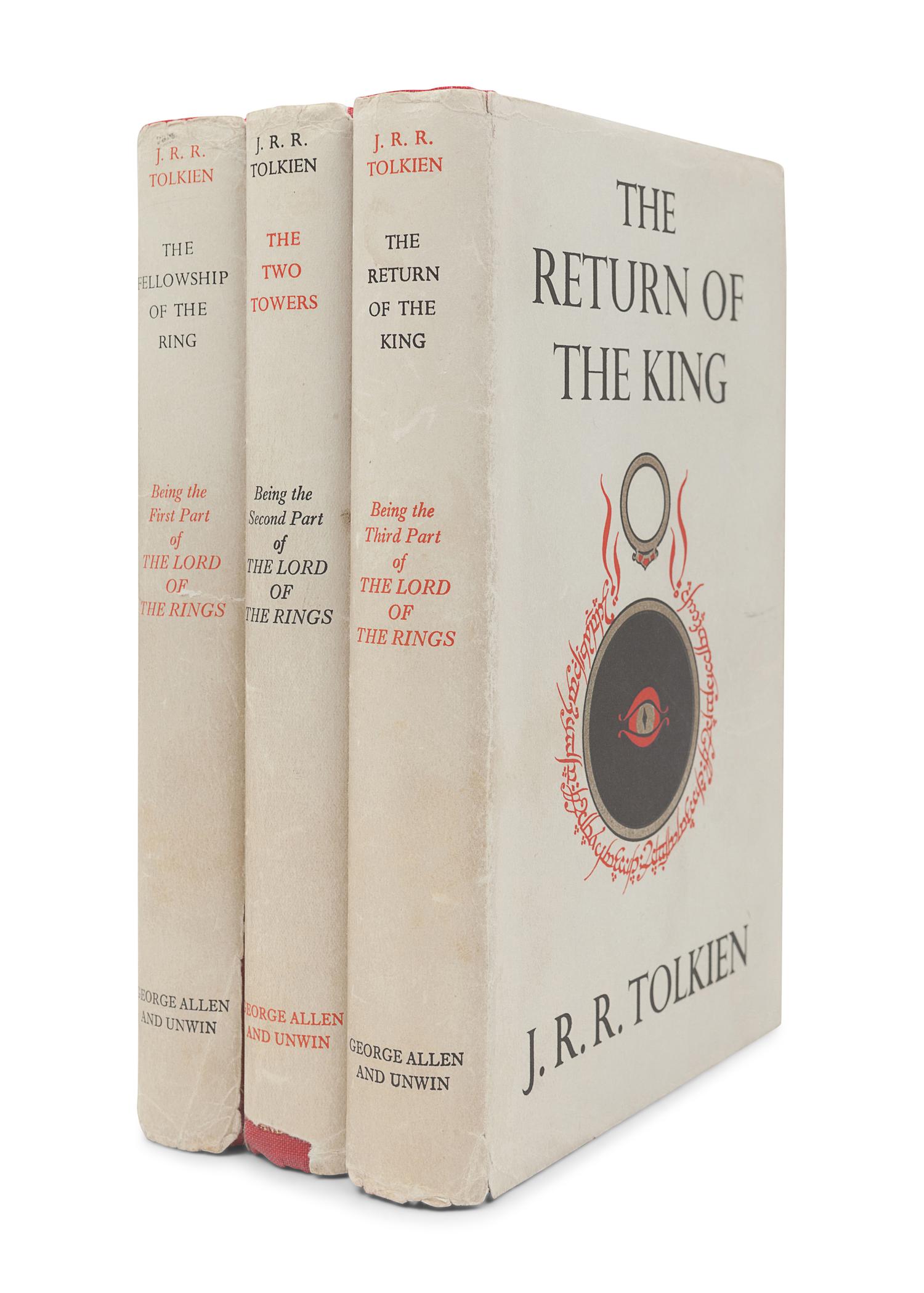 TOLKIEN, John Ronald Reuel (1892-1973). [The Lord of the Rings trilogy:] The Fellowship of the Ring . 1954. -- The Two Towers . 1954. -- The Return of the King . 1955. All London: Allen & Unwin Ltd.