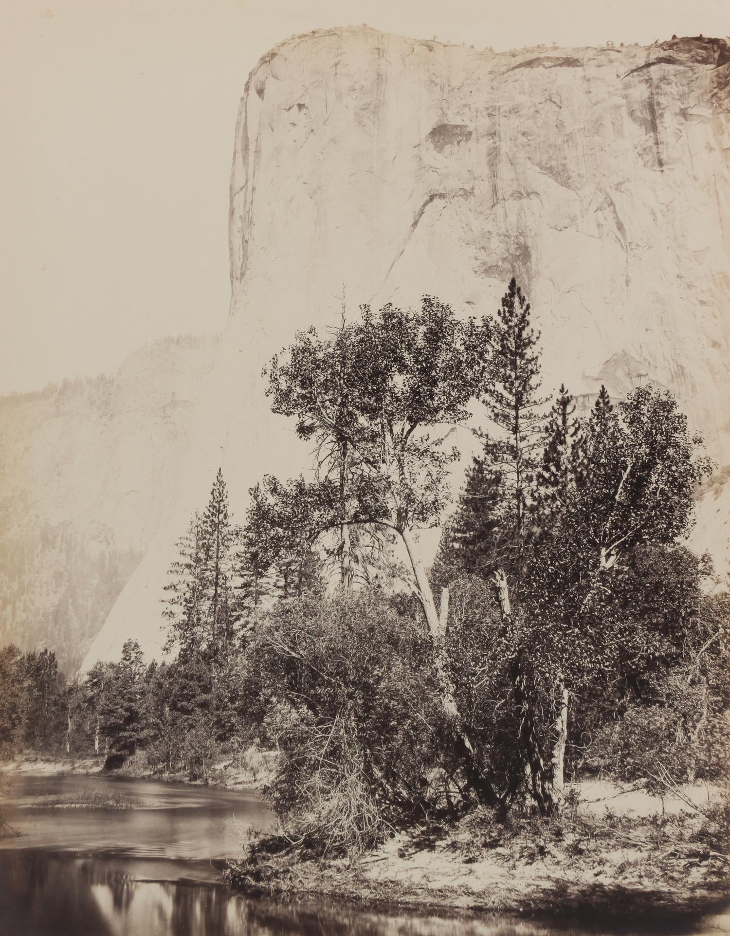 Carleton Eugene Watkins, (American, 1829-1916), Nevada Fall and Butte View of the Merced, Yosemite Hutching's Hotel, Sentinel Rock, Yos