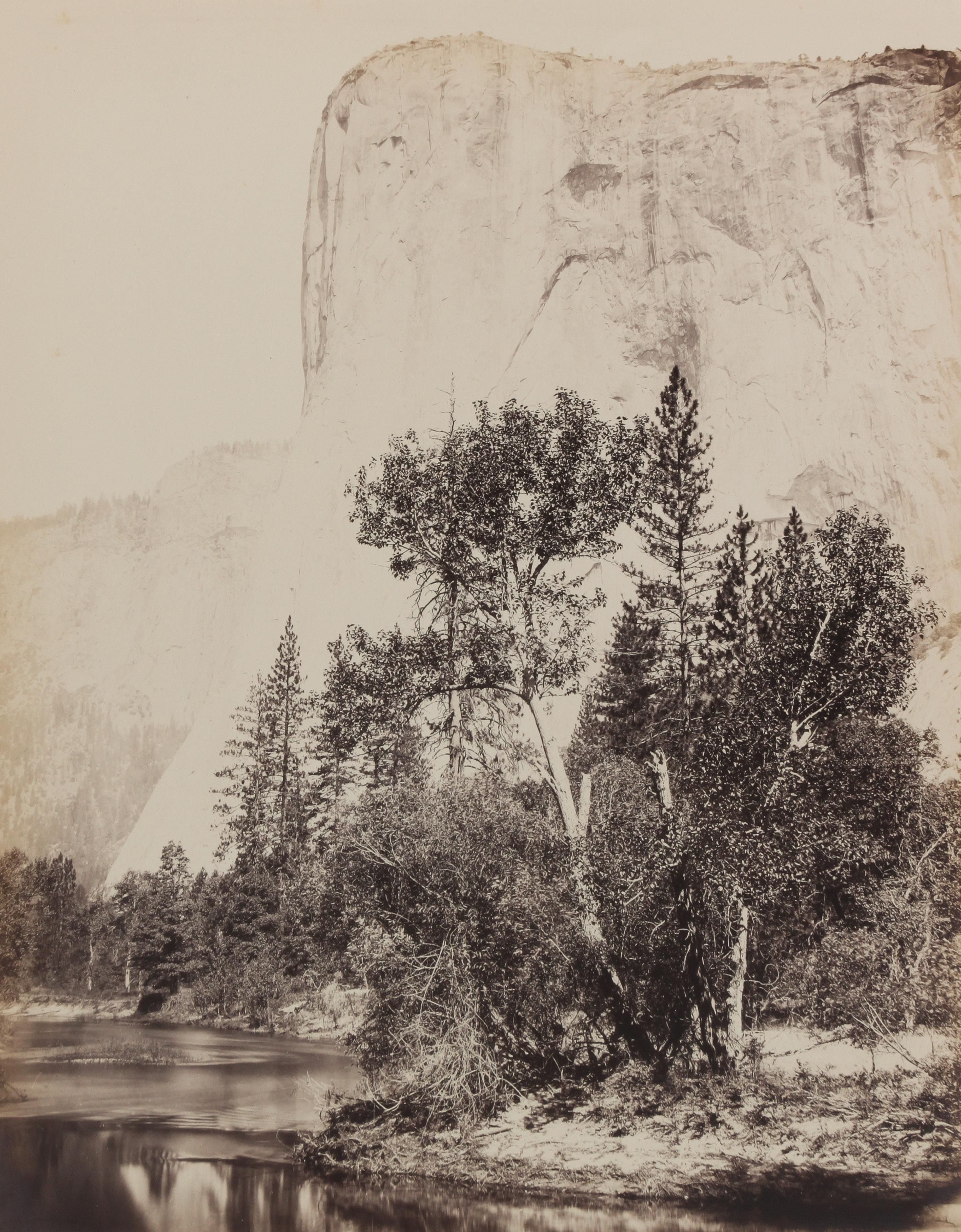 Carleton Eugene Watkins, (American, 1829-1916), Nevada Fall and Butte View of the Merced, Yosemite Hutching's Hotel, Sentinel Rock, Yos