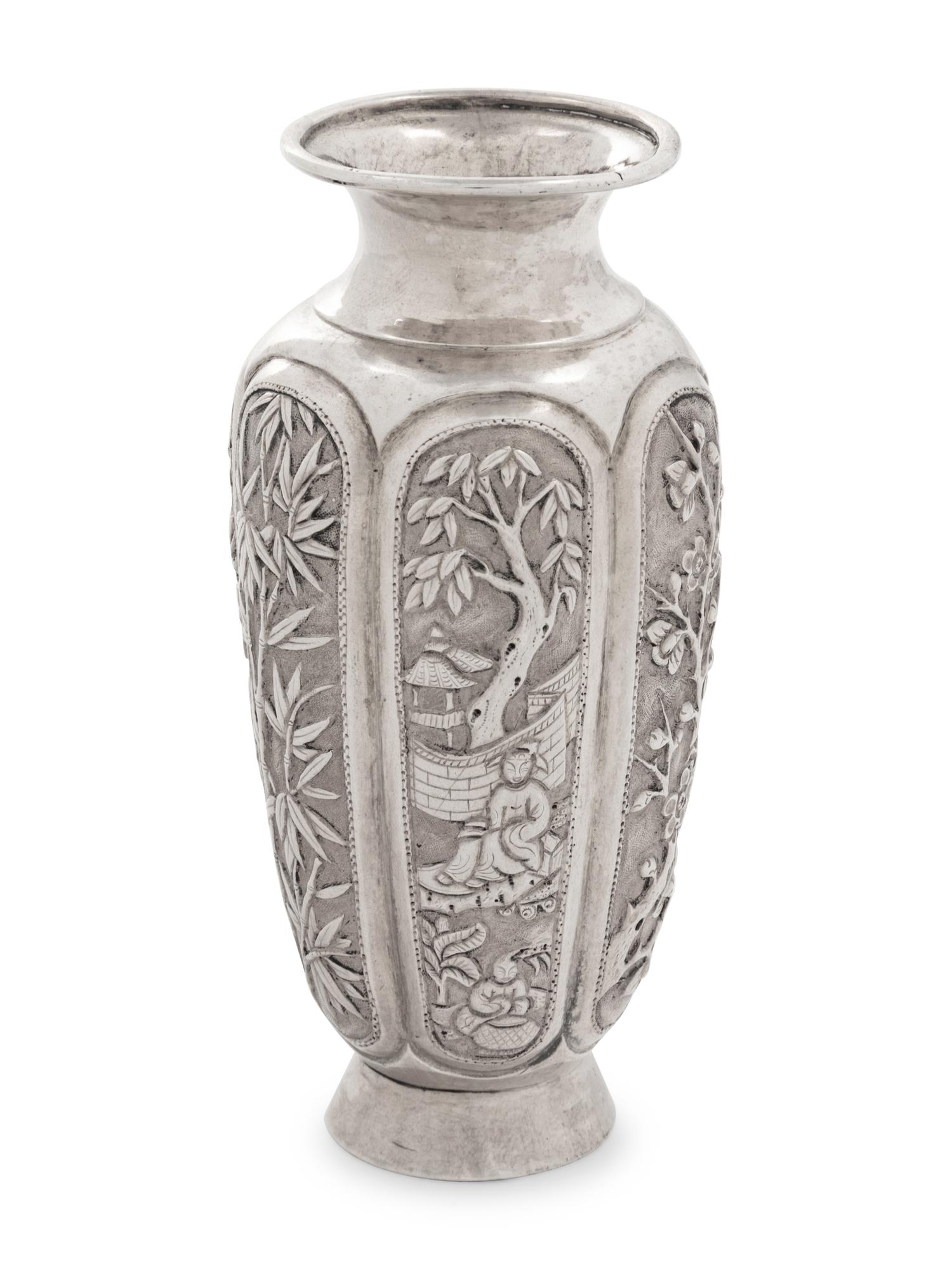 A Chinese Export Petite Silver Vase