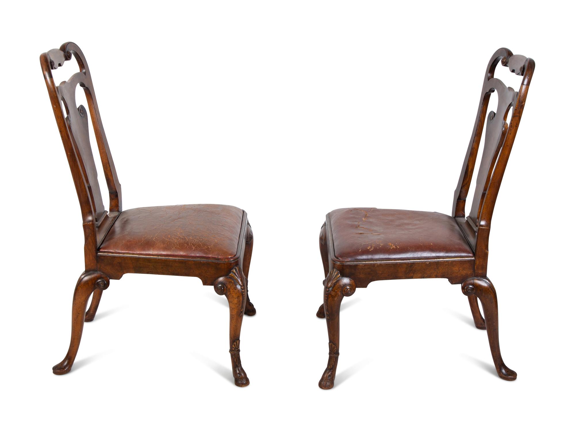 A Pair of Queen Anne Style Walnut Side Chairs — 19TH CENTURY