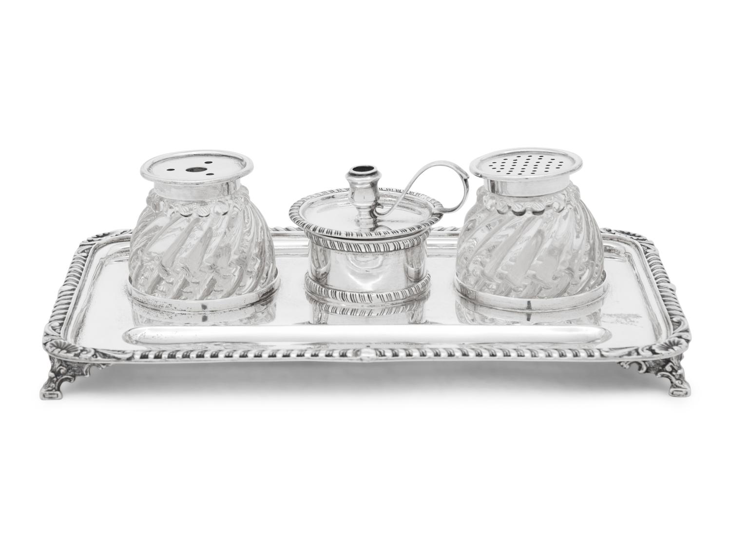 An American Silver and Cut Glass Encrier