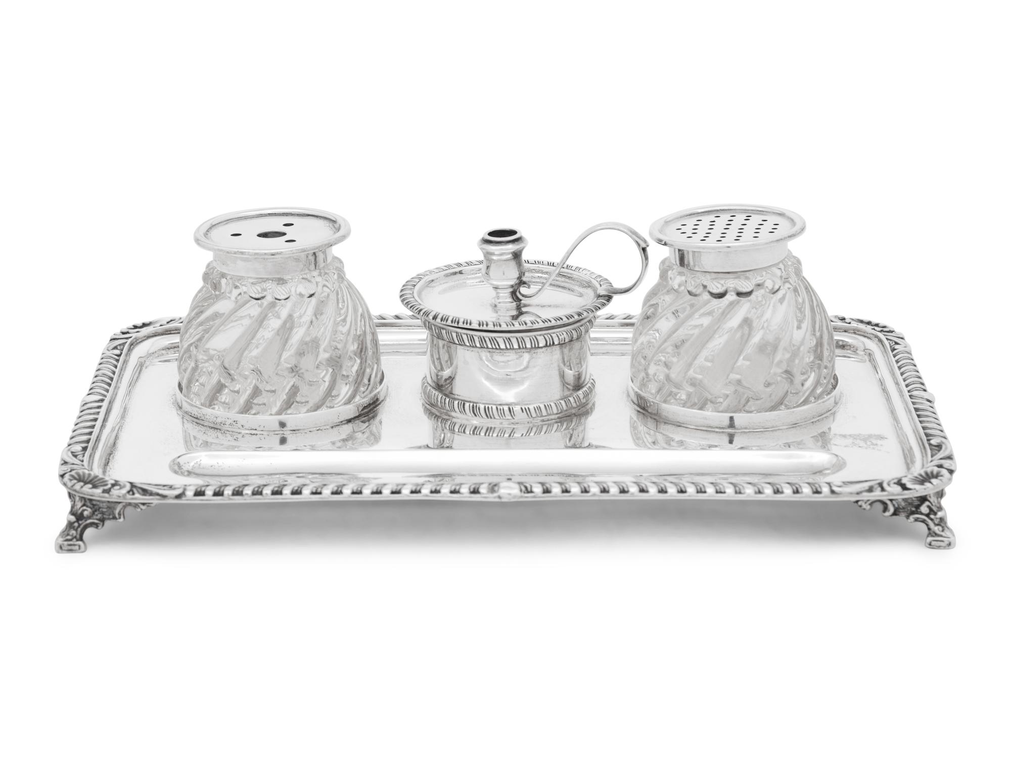An American Silver and Cut Glass Encrier