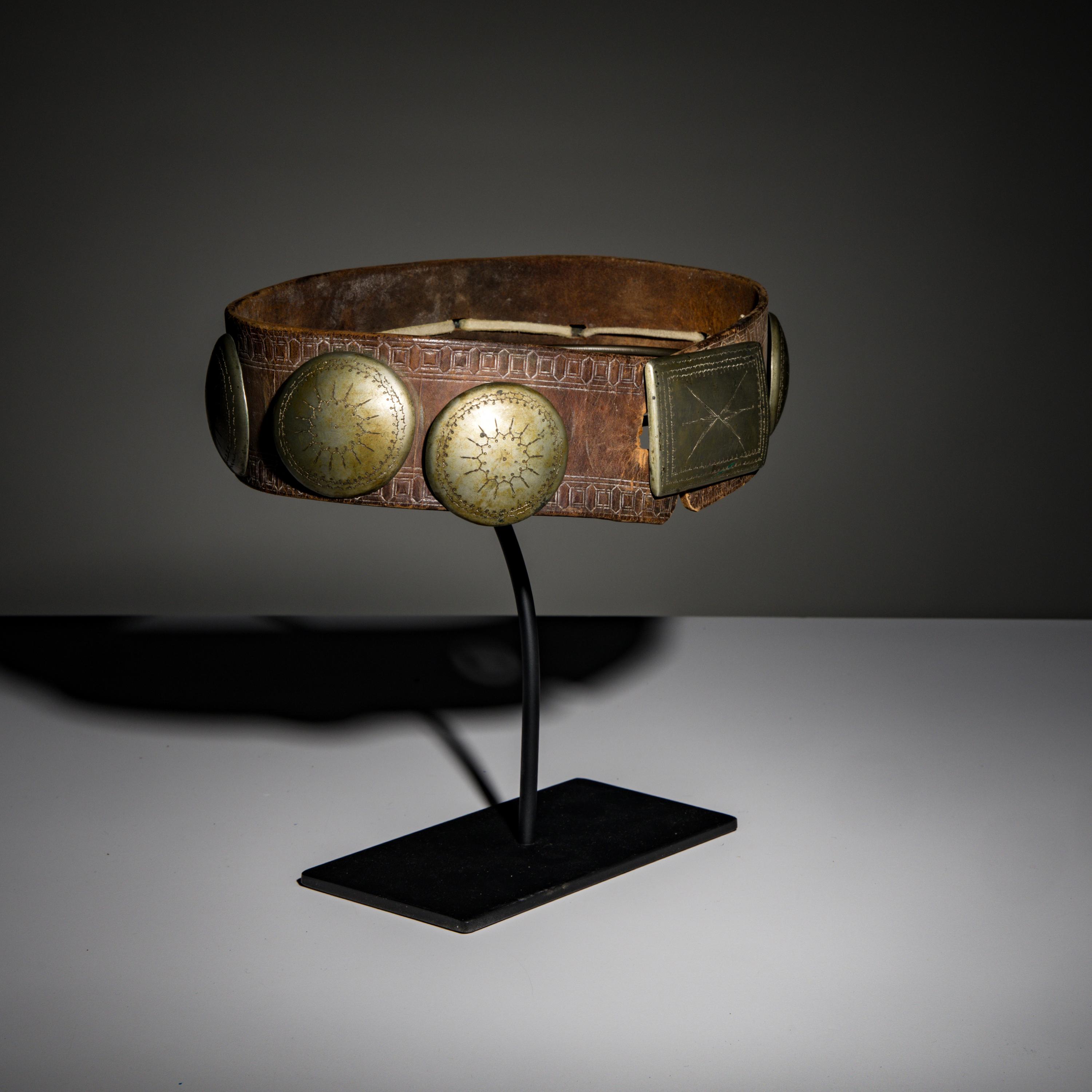 Southern Plains Tooled Belt, with German Silver Conchas