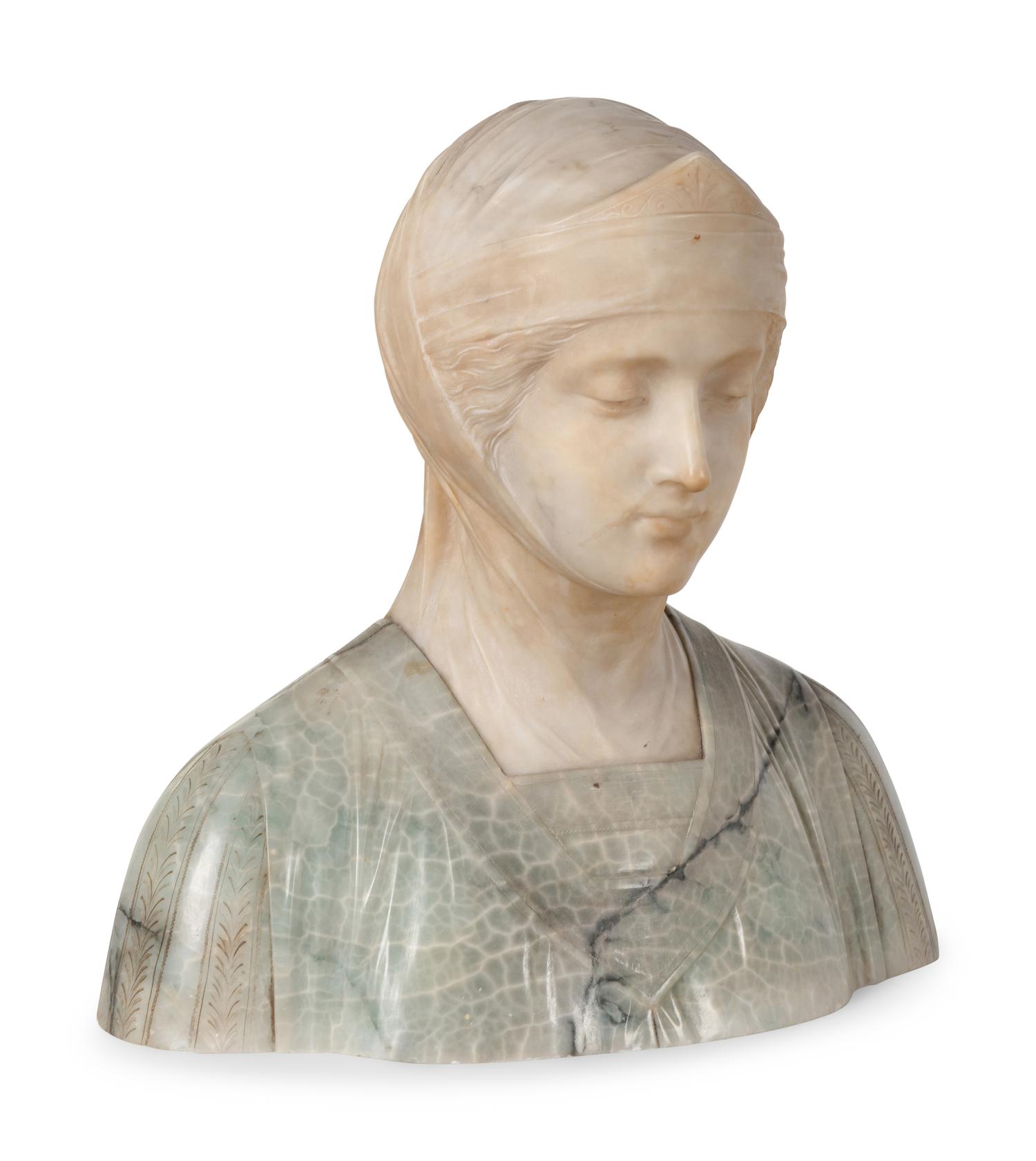 Two Continental Variegated Marble Busts of Women