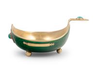 A Russian Guilloché Silver and Enamel Turquoise-Inset Kovsh