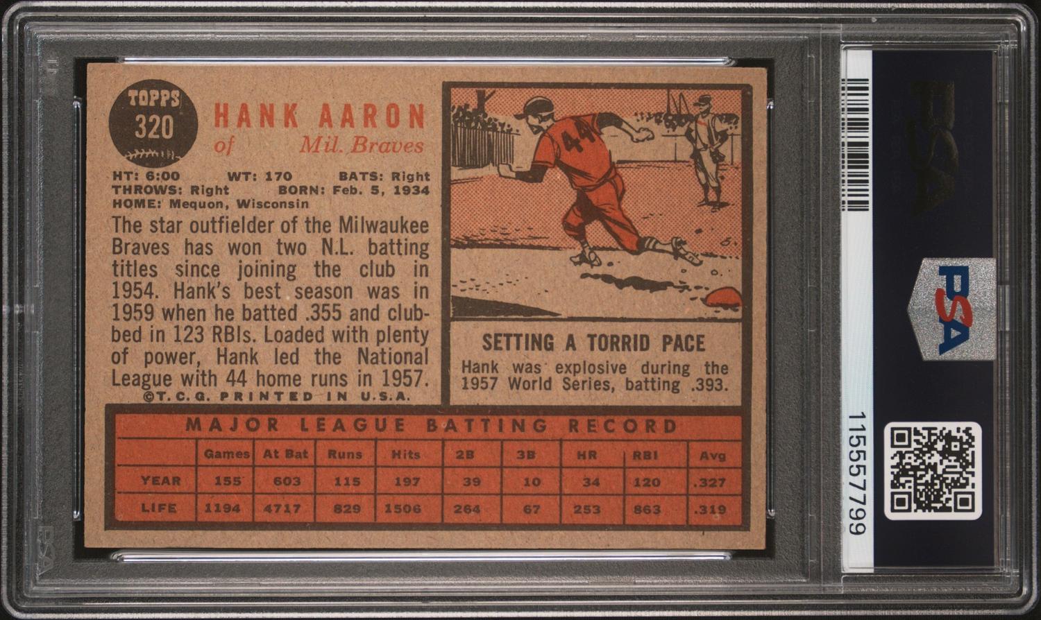 A 1962 Topps Hank Aaron Baseball Card No. 320 (PSA 4 VG-EX) from The Collection of David Eisenhower
