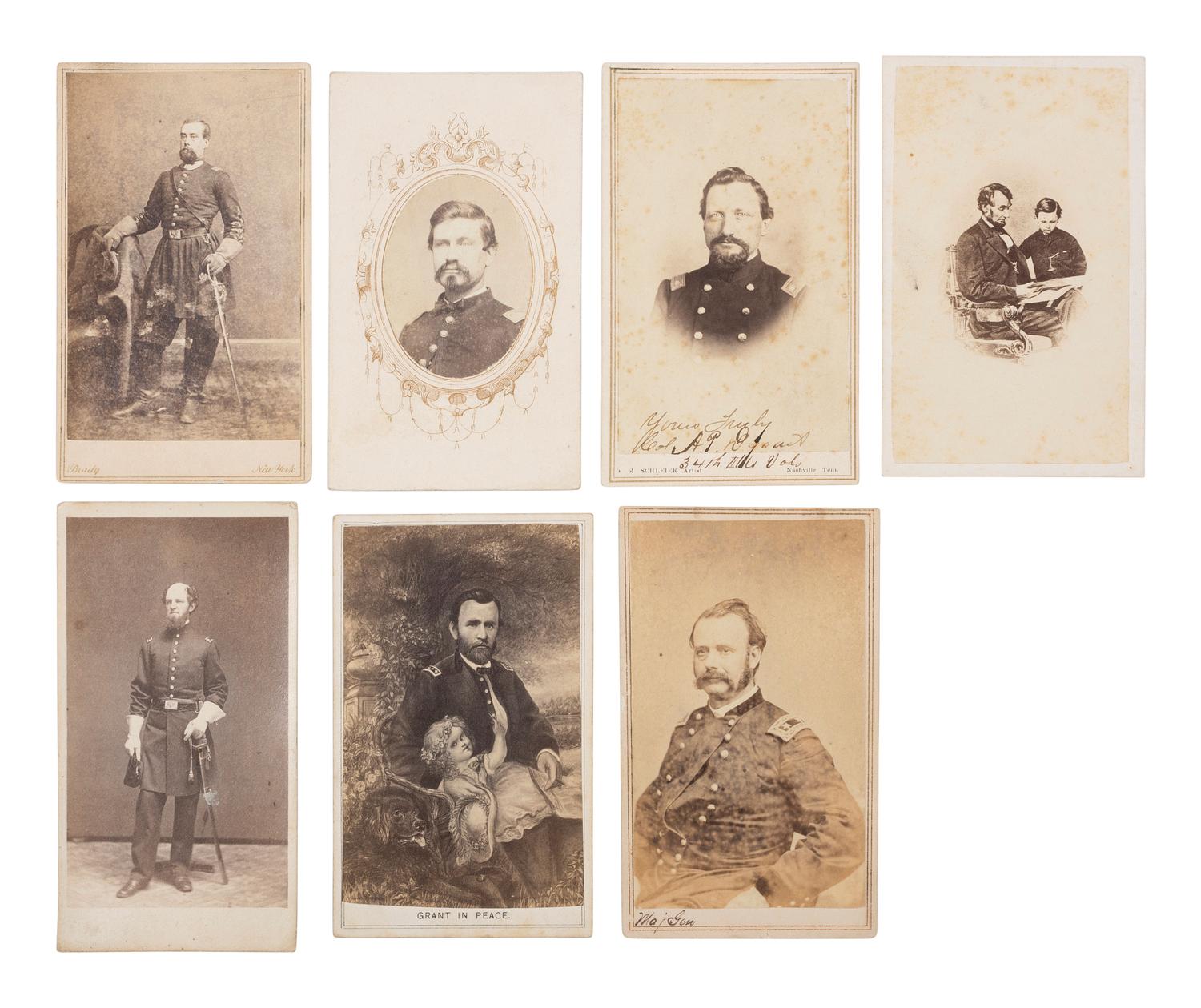 [CIVIL WAR]. A group of 8 photographs, highlighted by CDV of identified officer from the 34th Illinois Volunteers.