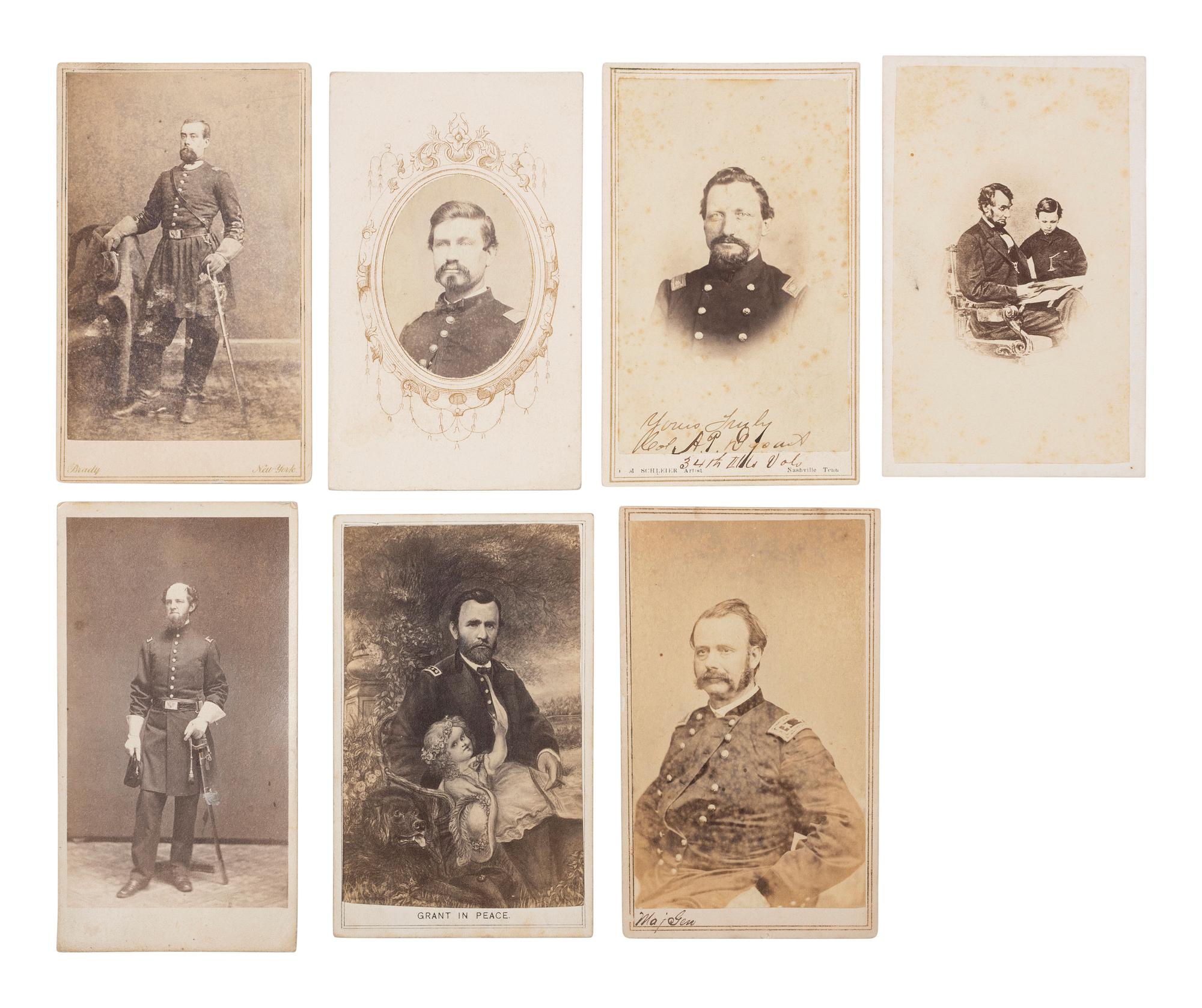 [CIVIL WAR]. A group of 8 photographs, highlighted by CDV of identified officer from the 34th Illinois Volunteers.