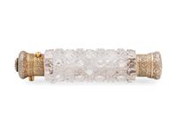 A Continental Silver-Gilt, Enameled and Pearl-Inset Cut Glass Scent Flask