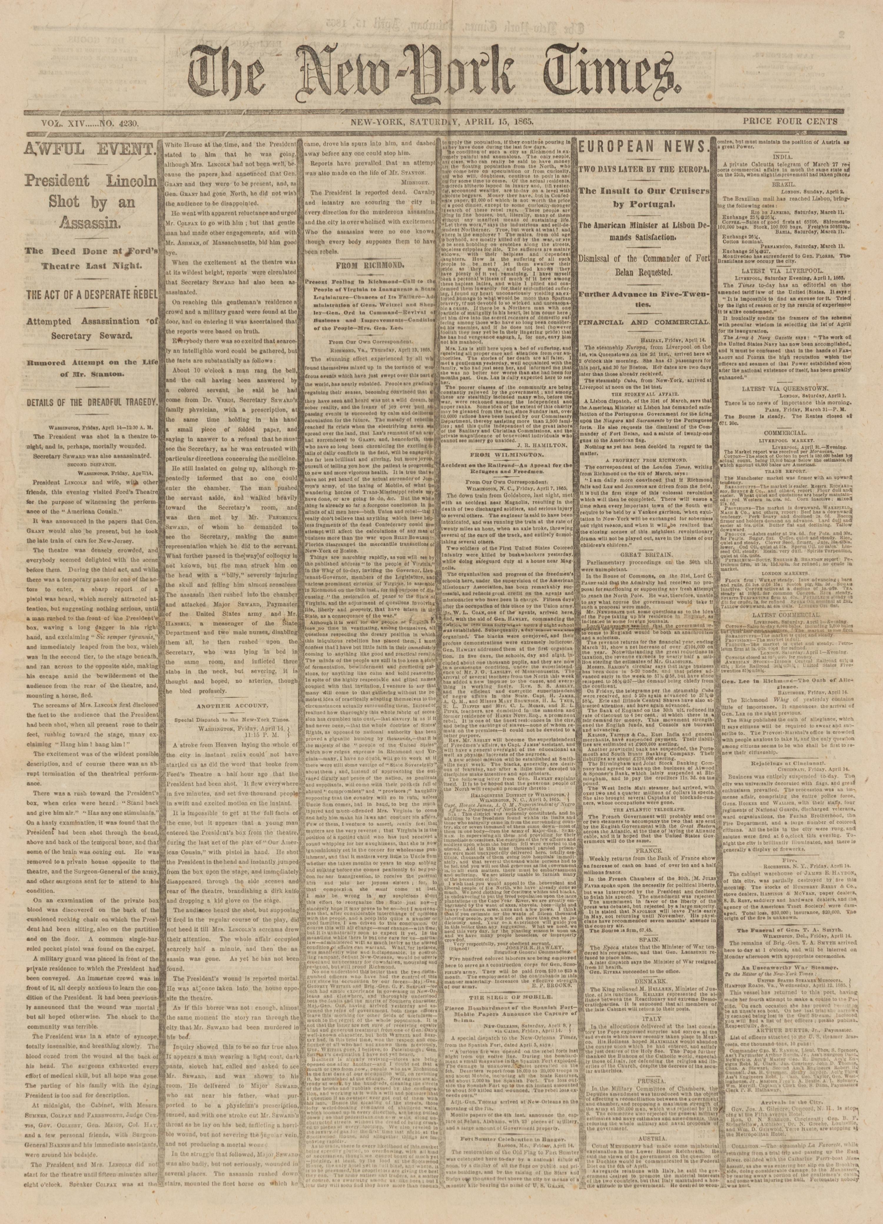 [Presidential] [Lincoln, Abraham] "Awful Event. President Lincoln Shot by an Assassin"