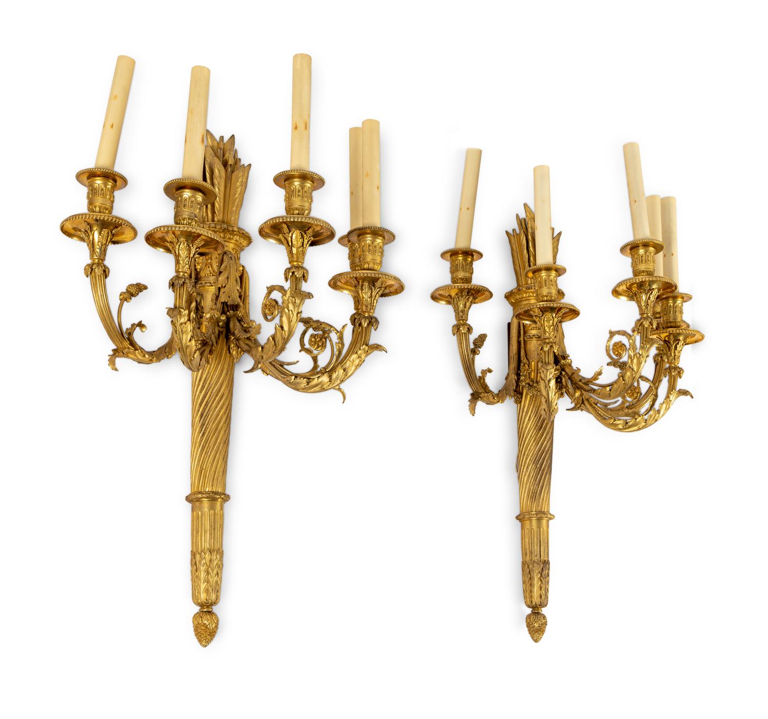 A Pair of Louis XVI Style Five-Light Sconces