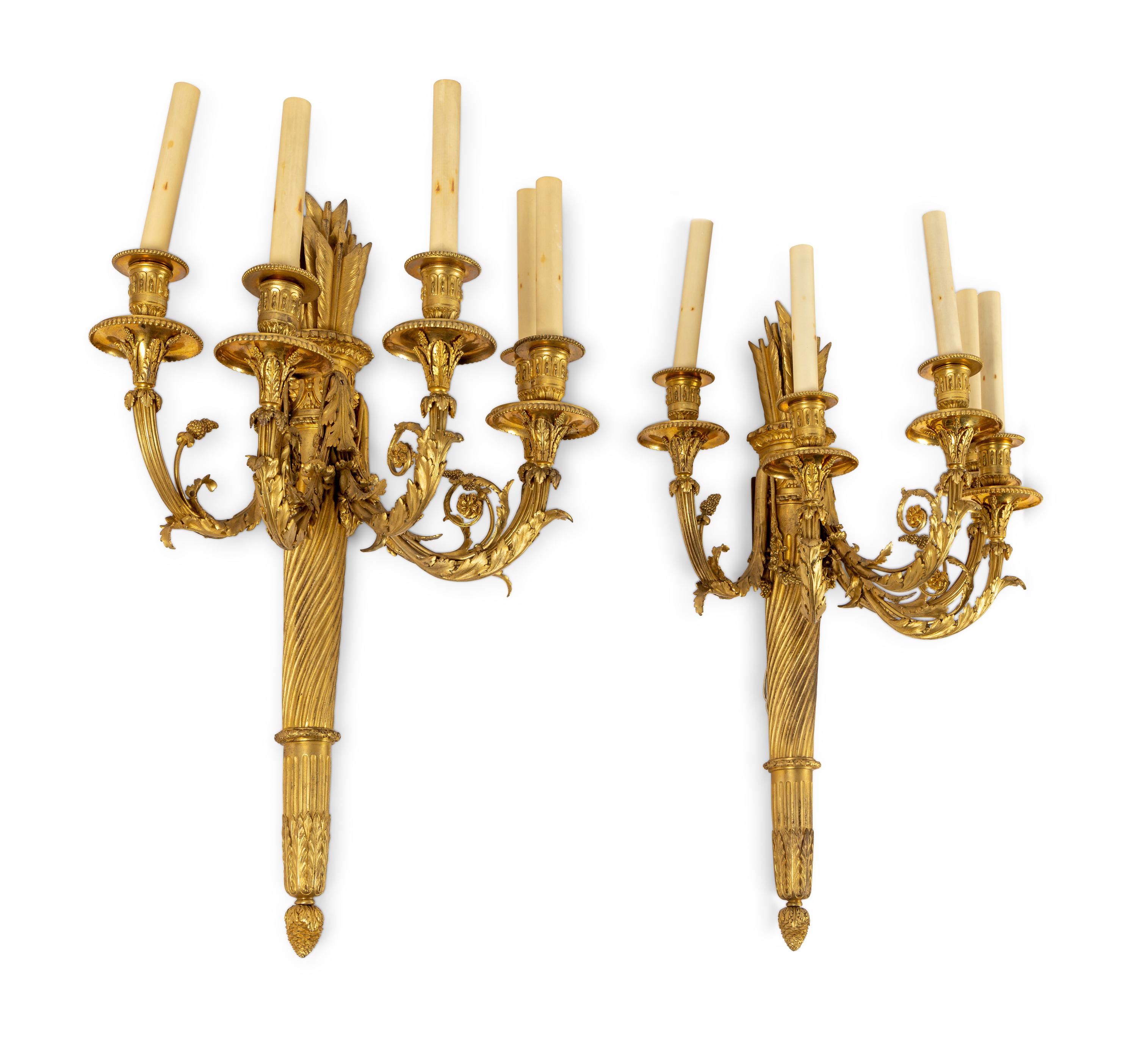 A Pair of Louis XVI Style Five-Light Sconces