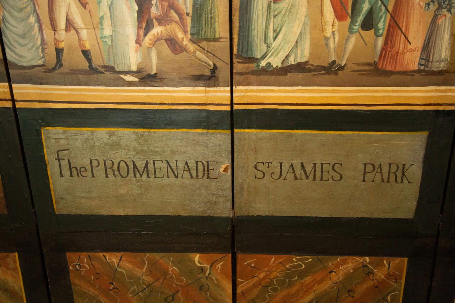A George III Four-Panel Painted Canvas Screen — 19th Century