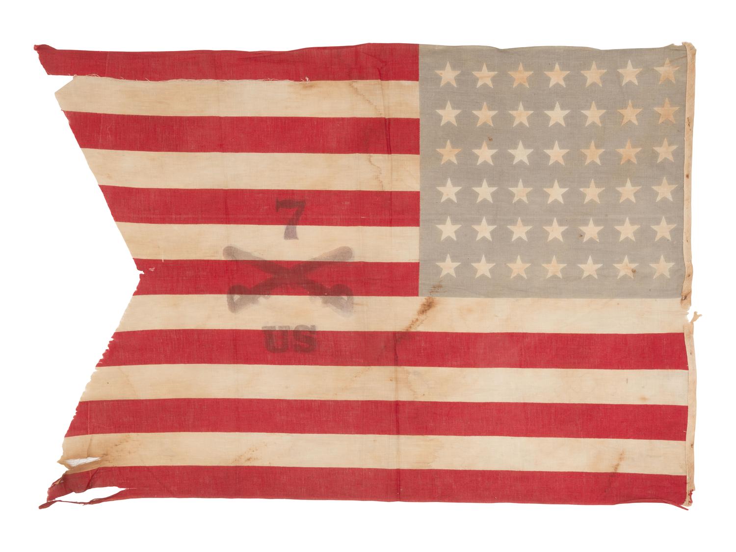 [FLAGS]. 42-Star 7th Cavalry Regiment parade Guidon. Ca 1889-1891.