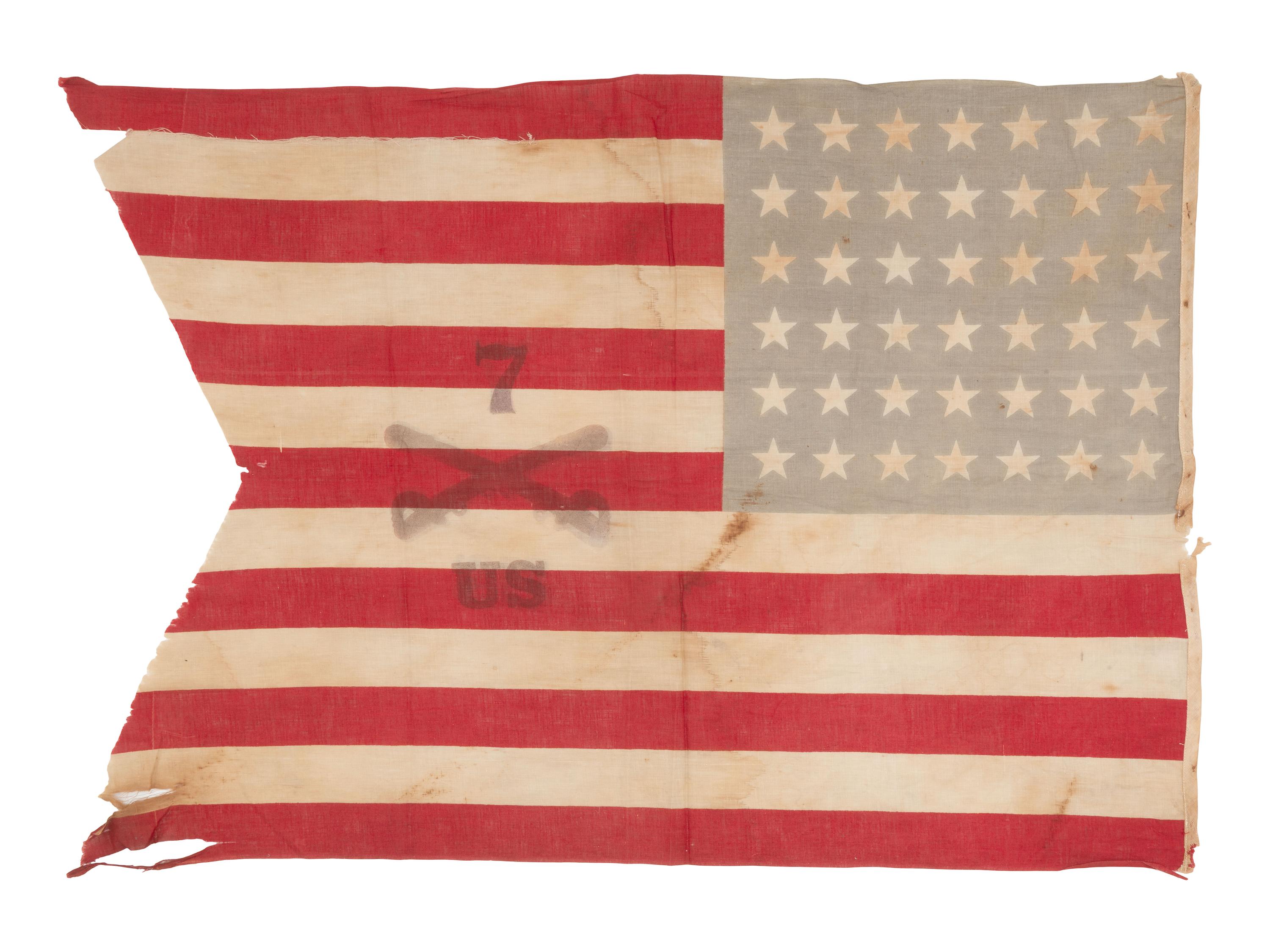 [FLAGS]. 42-Star 7th Cavalry Regiment parade Guidon. Ca 1889-1891.
