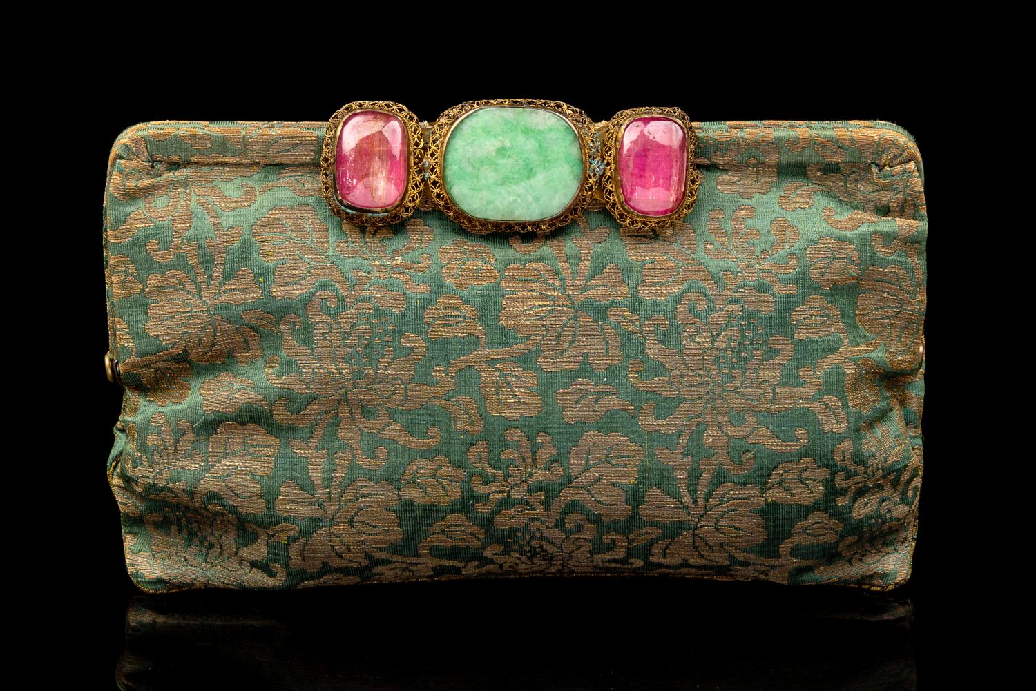 A Chinese Jadeite and Tourmaline Brooch