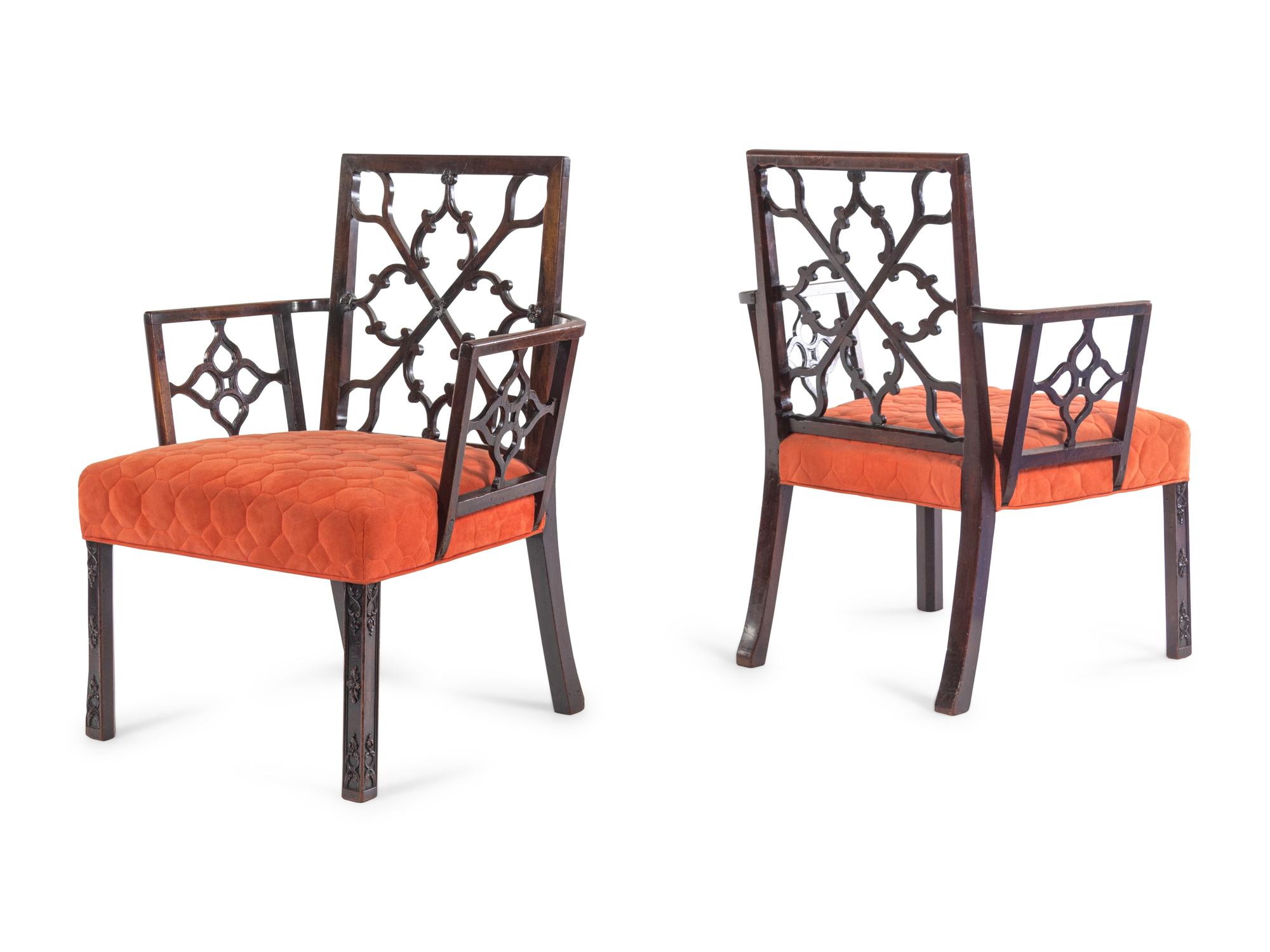 A Pair of Chinese Chippendale Mahogany Armchairs