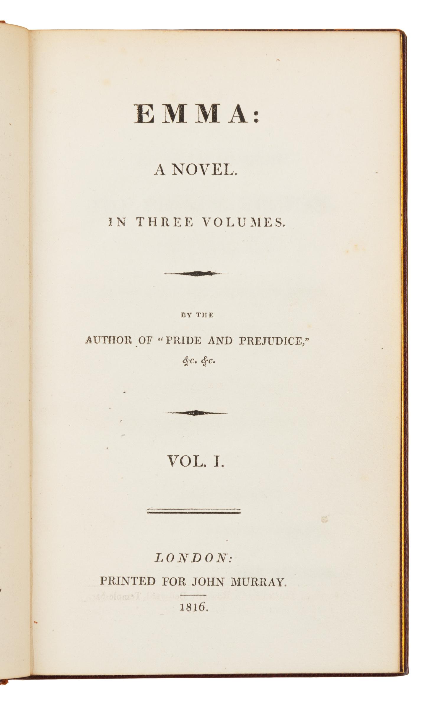 AUSTEN, Jane (1775-1817). Emma. London: for John Murray, 1816.