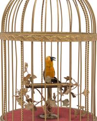 A Gilt Metal Singing Bird in Cage Automaton by Karl Griesbaum Workshop