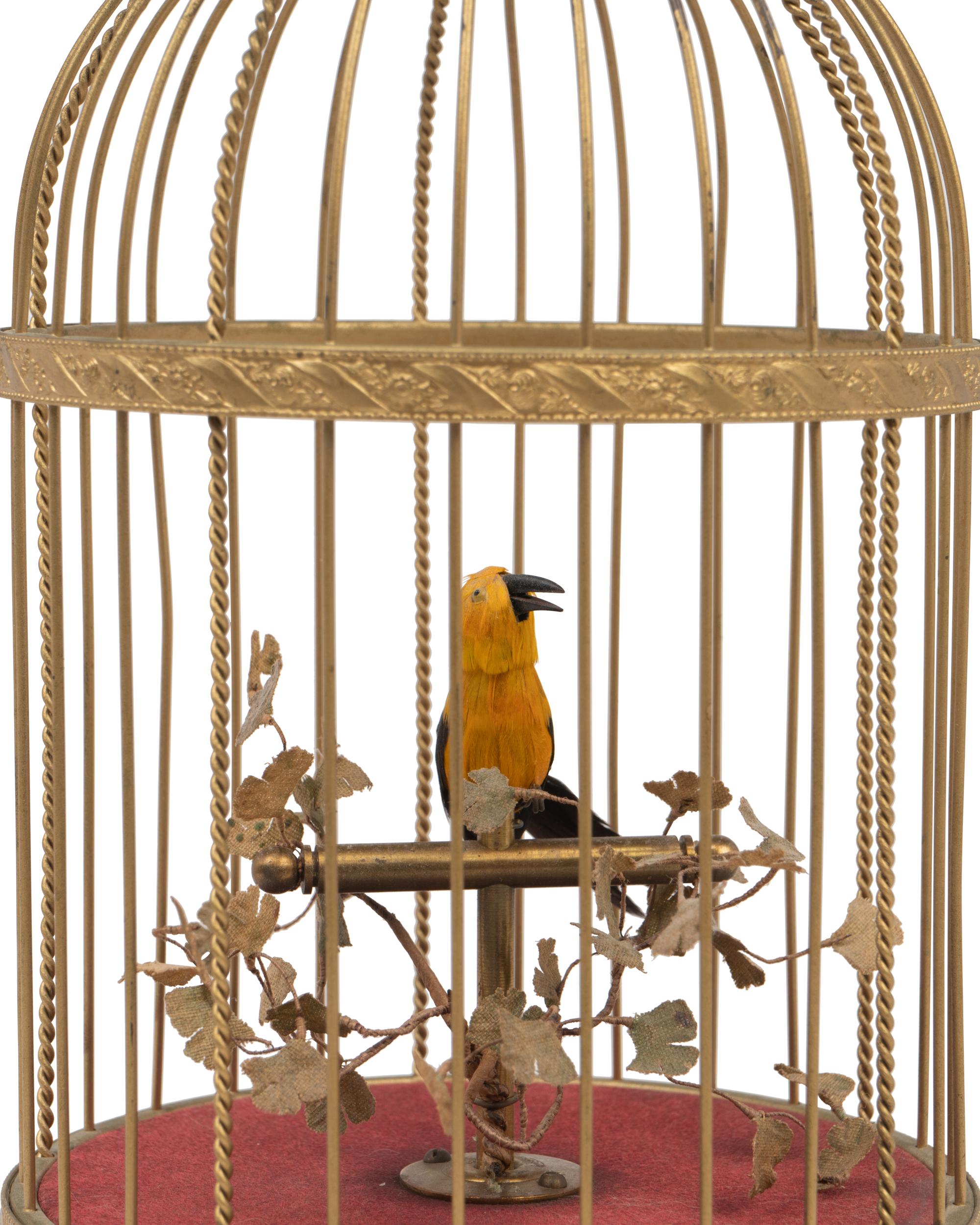 A Gilt Metal Singing Bird in Cage Automaton by Karl Griesbaum Workshop