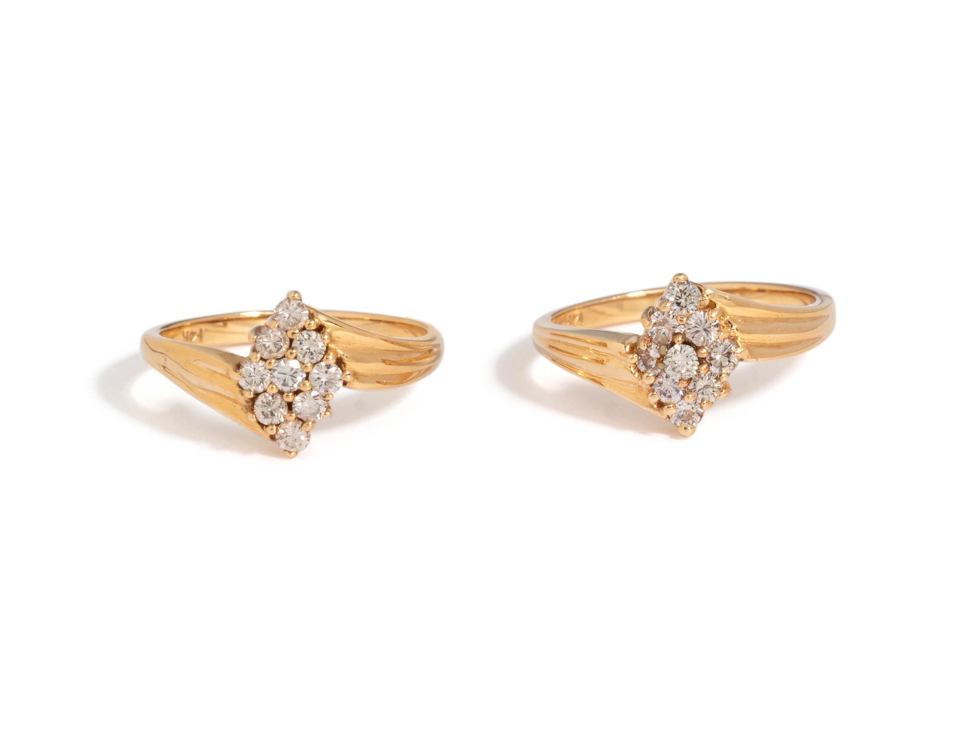 PAIR OF YELLOW GOLD AND DIAMOND RINGS