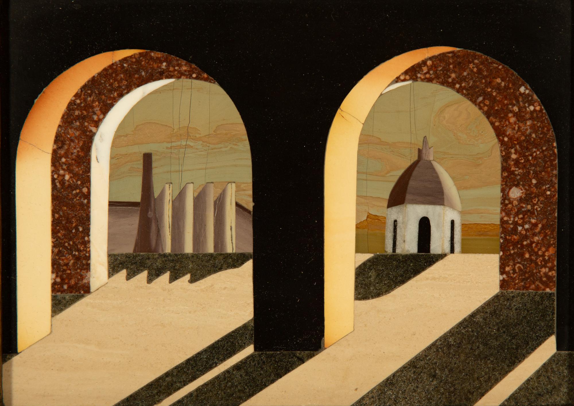 A Framed Italian Pietra Dura Plaque of Architectural View — 19th/20th Century