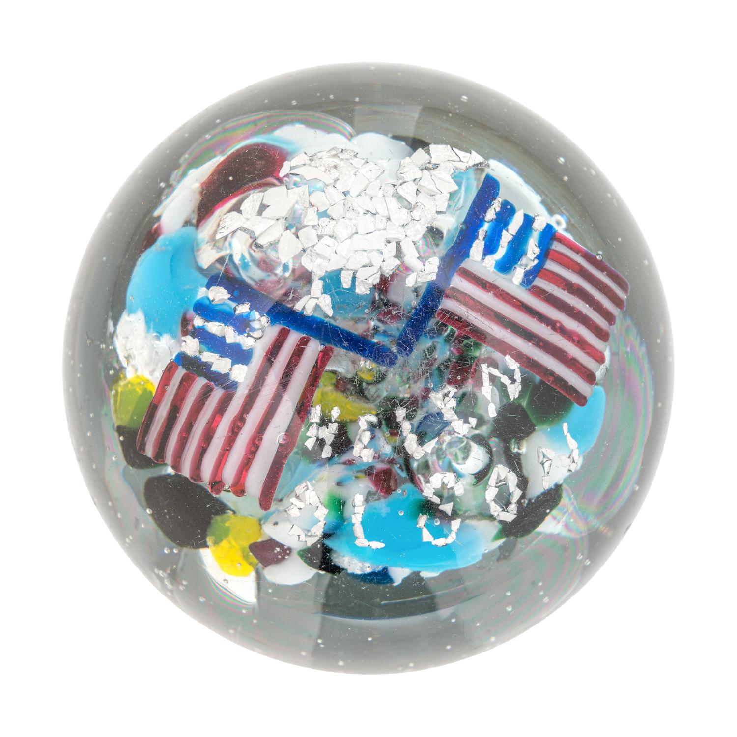 Two Large American Commemorative Glass Paperweights