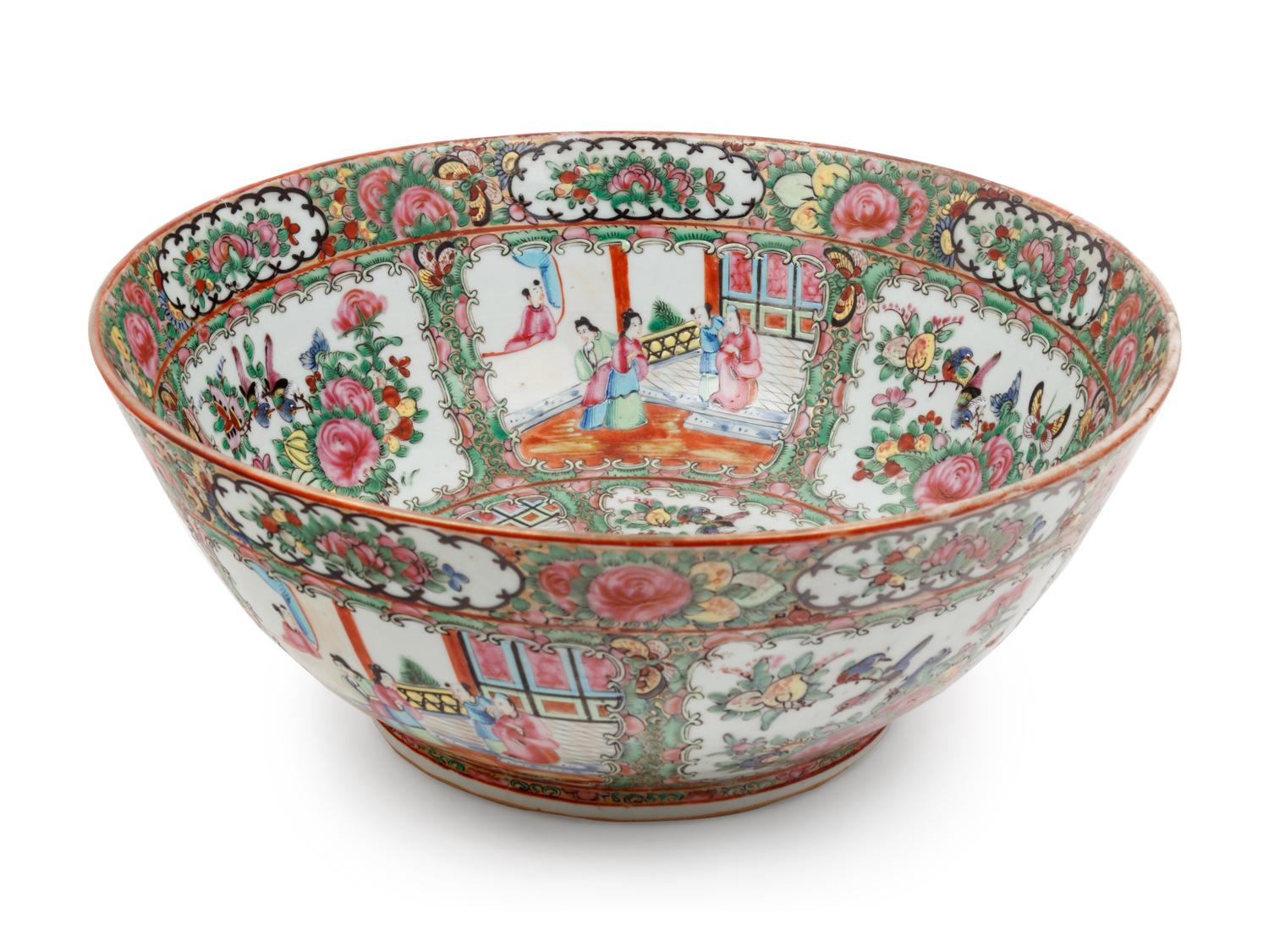 A Large Collection of 128 Export Rose Medallion Porcelain Wares