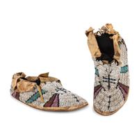 Cheyenne Beaded Hide Moccasins, with Dragonflies