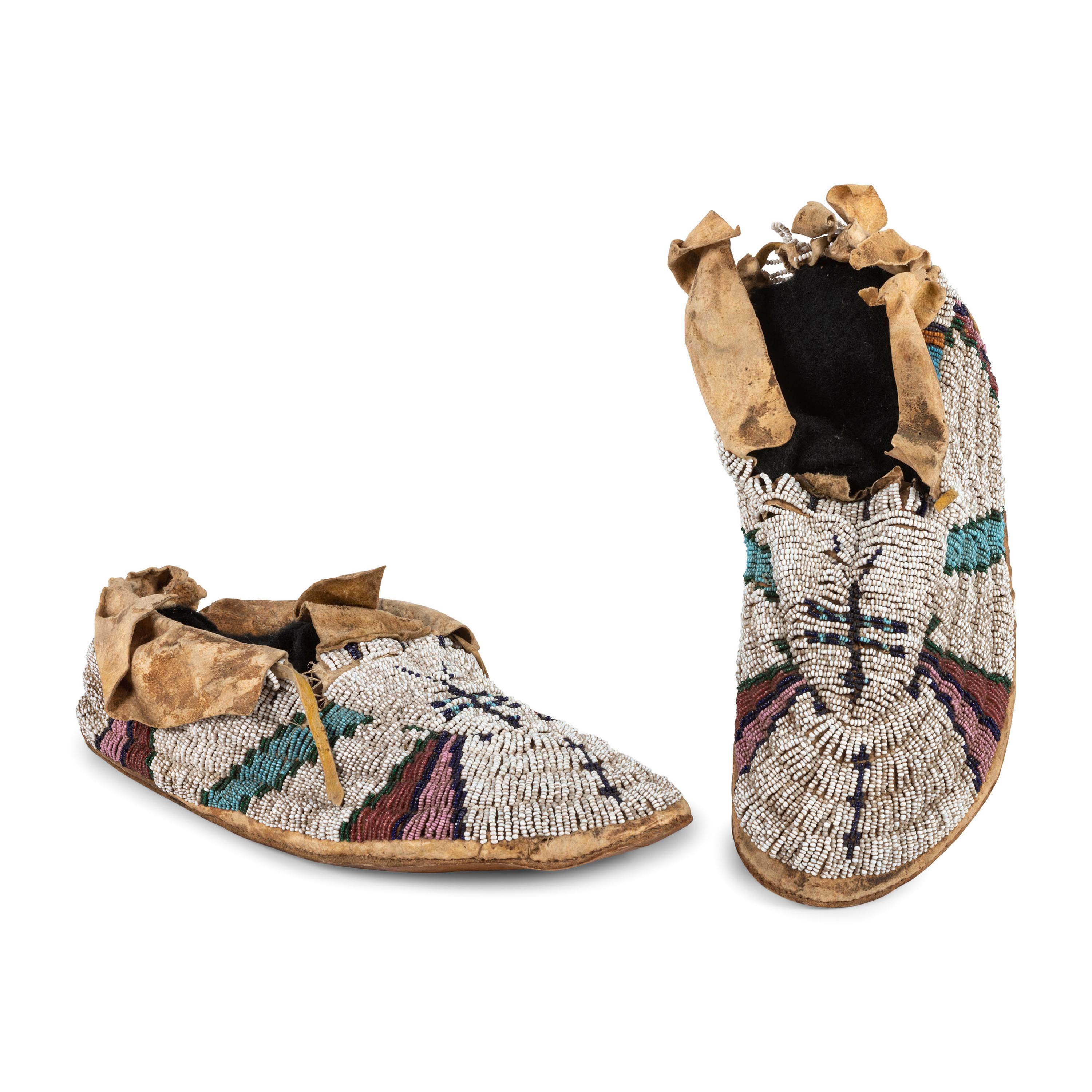 Cheyenne Beaded Hide Moccasins, with Dragonflies
