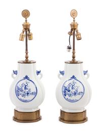 A Pair of Chinese Blue and White Porcelain Vases Mounted as Lamps