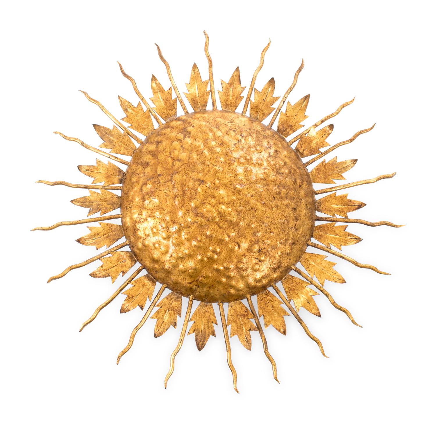 A Gilt Metal Sunflower Ceiling Fixture