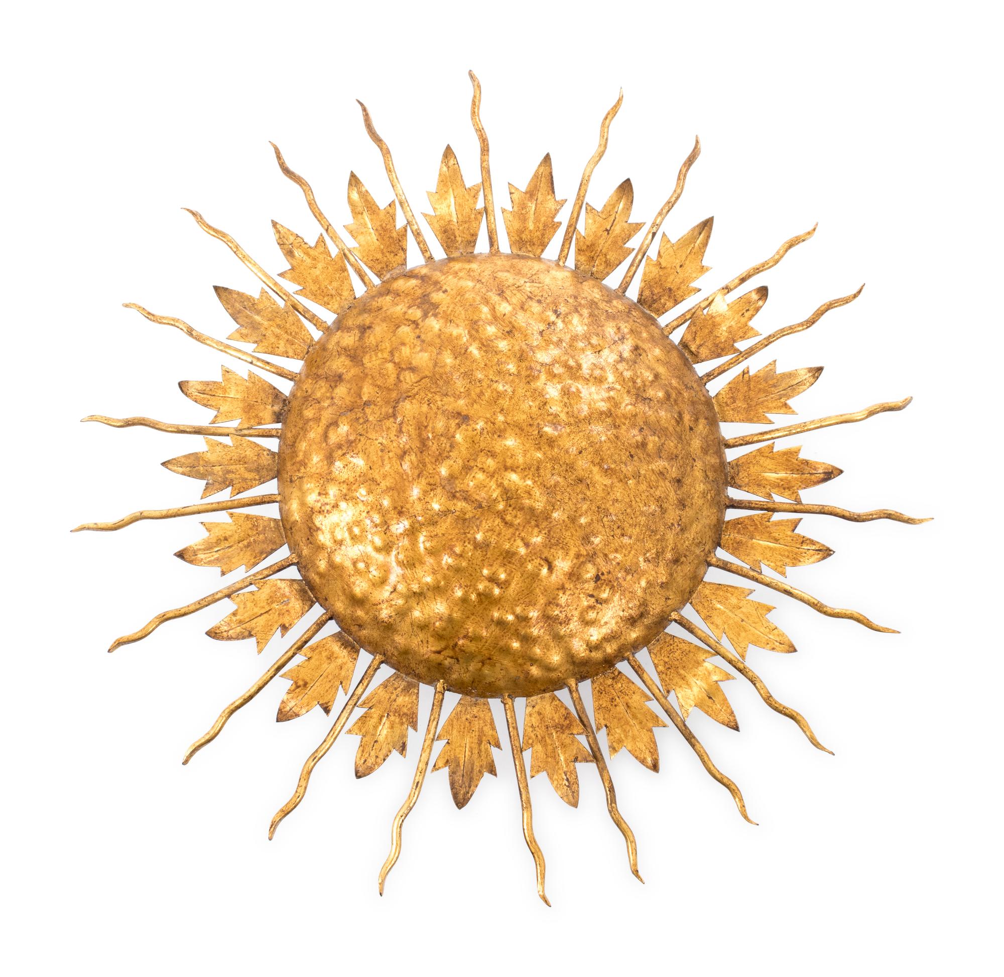 A Gilt Metal Sunflower Ceiling Fixture
