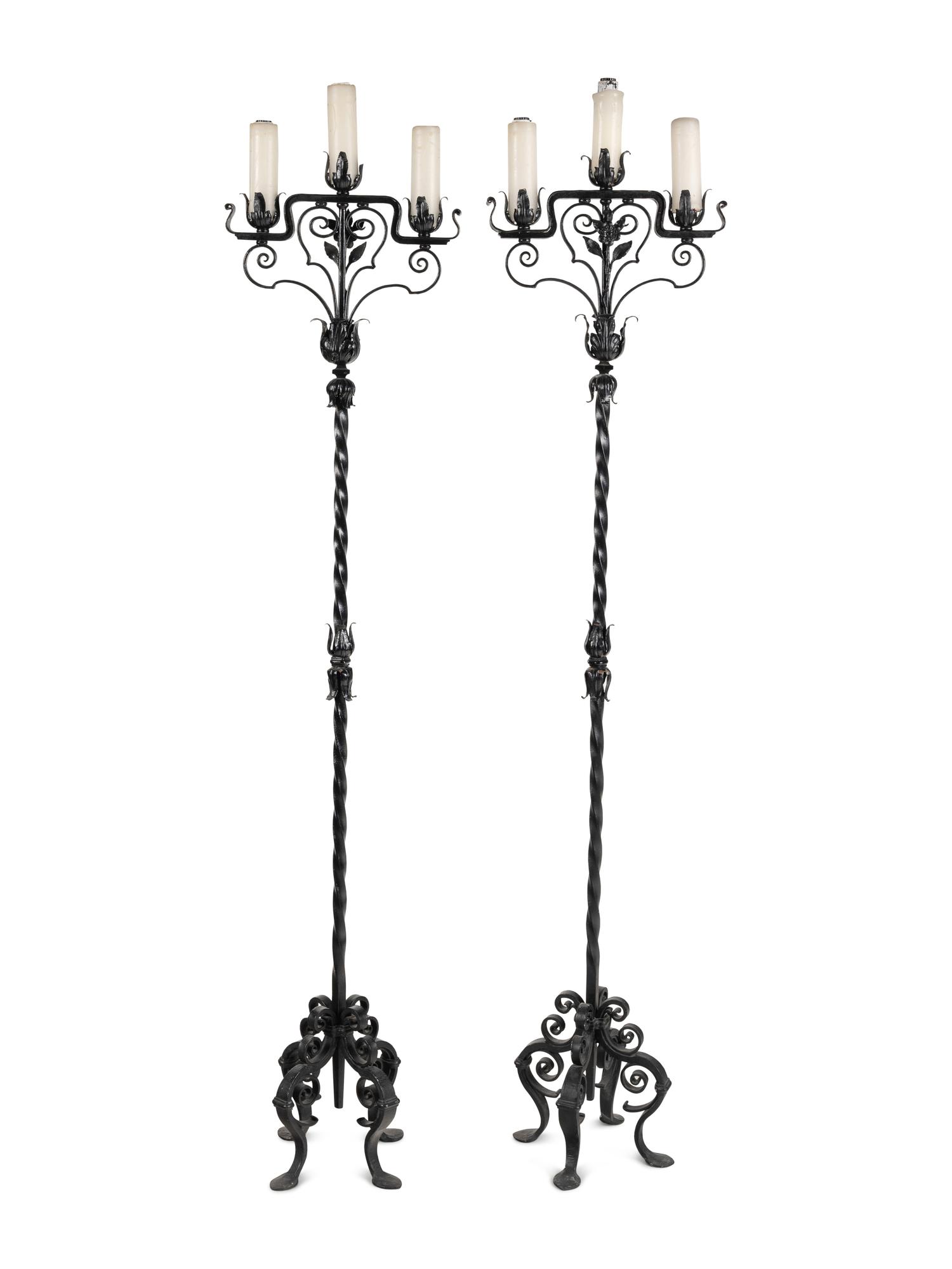 A Pair of Wrought Iron Torchères