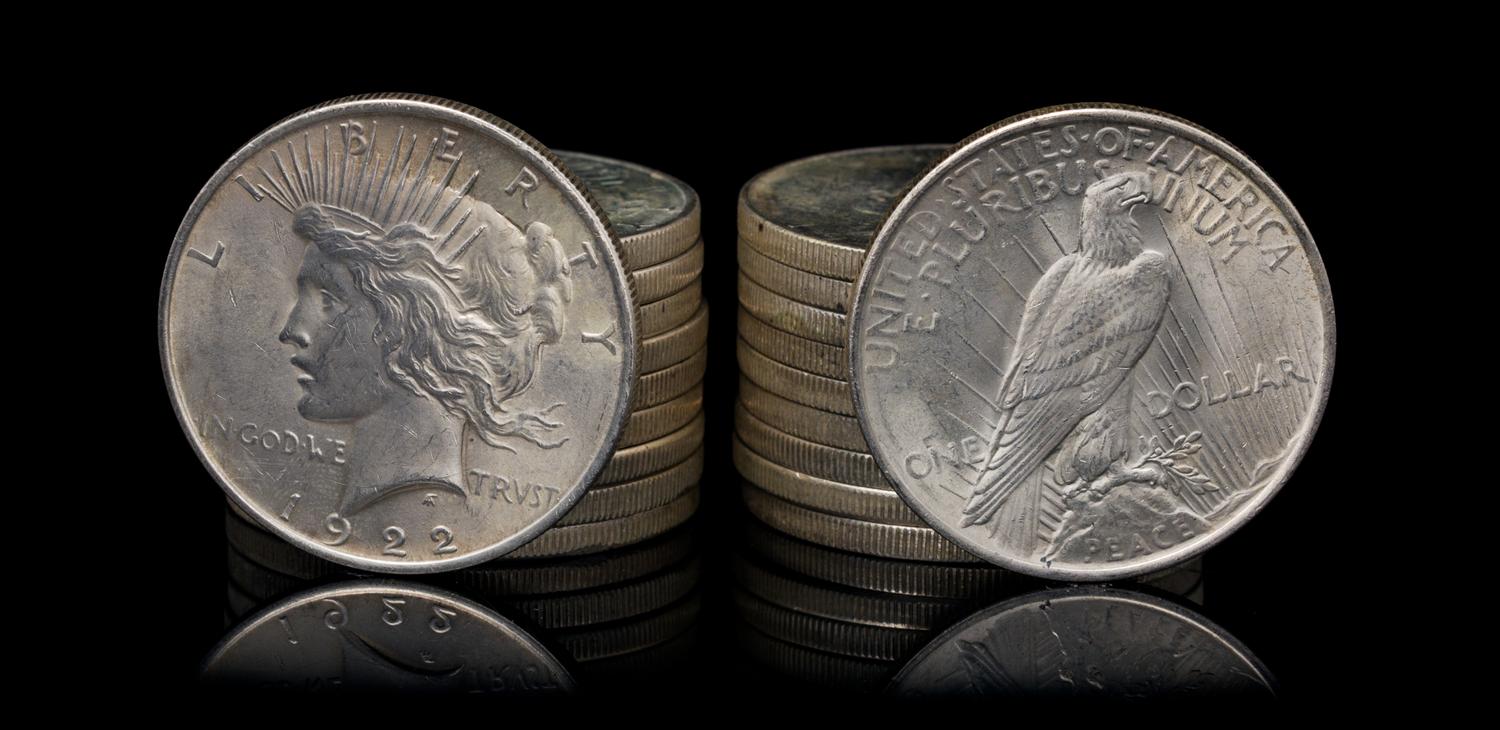 A Group of Twenty United States 1922 Peace Silver Dollar Coins