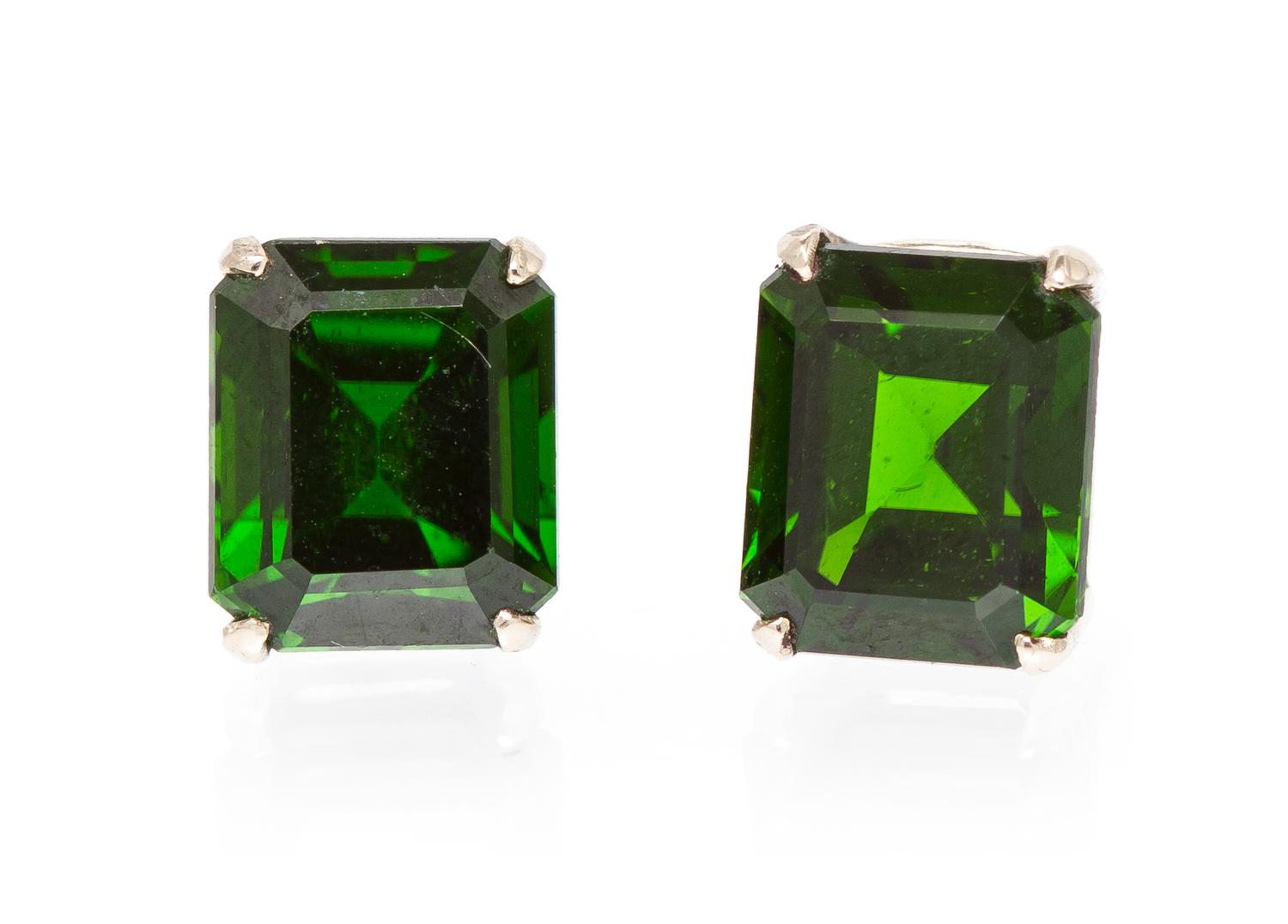 A Pair of White Gold and Chrome Diopside Earrings, 1.40 dwts.