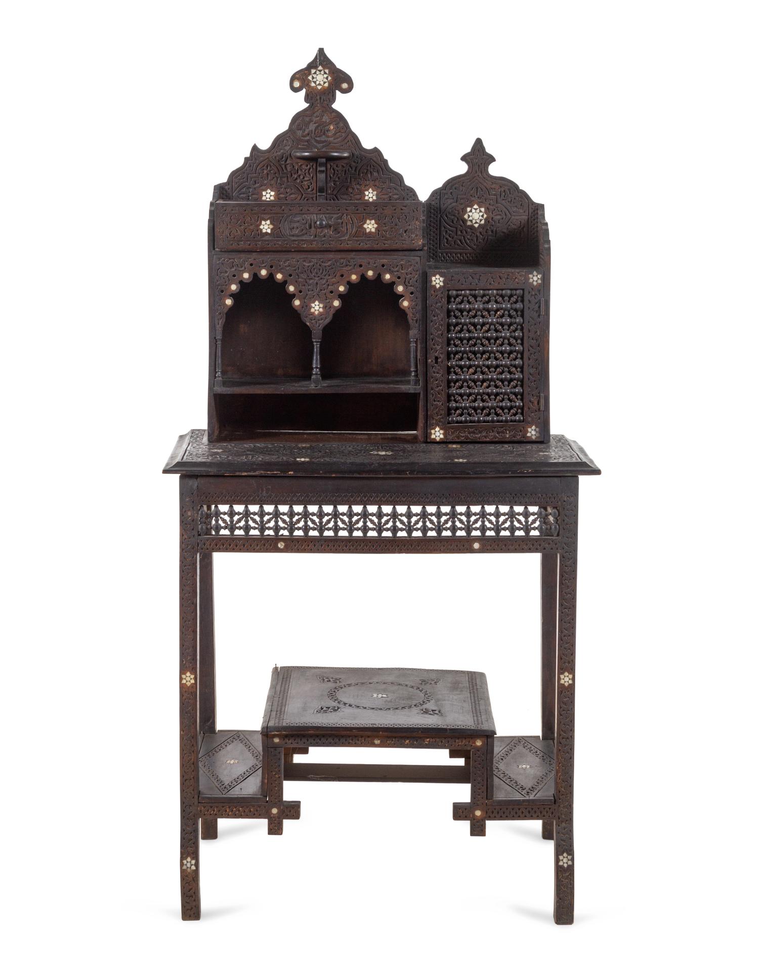 A Syrian Mother-of-Pearl Inlaid Carved Walnut Desk