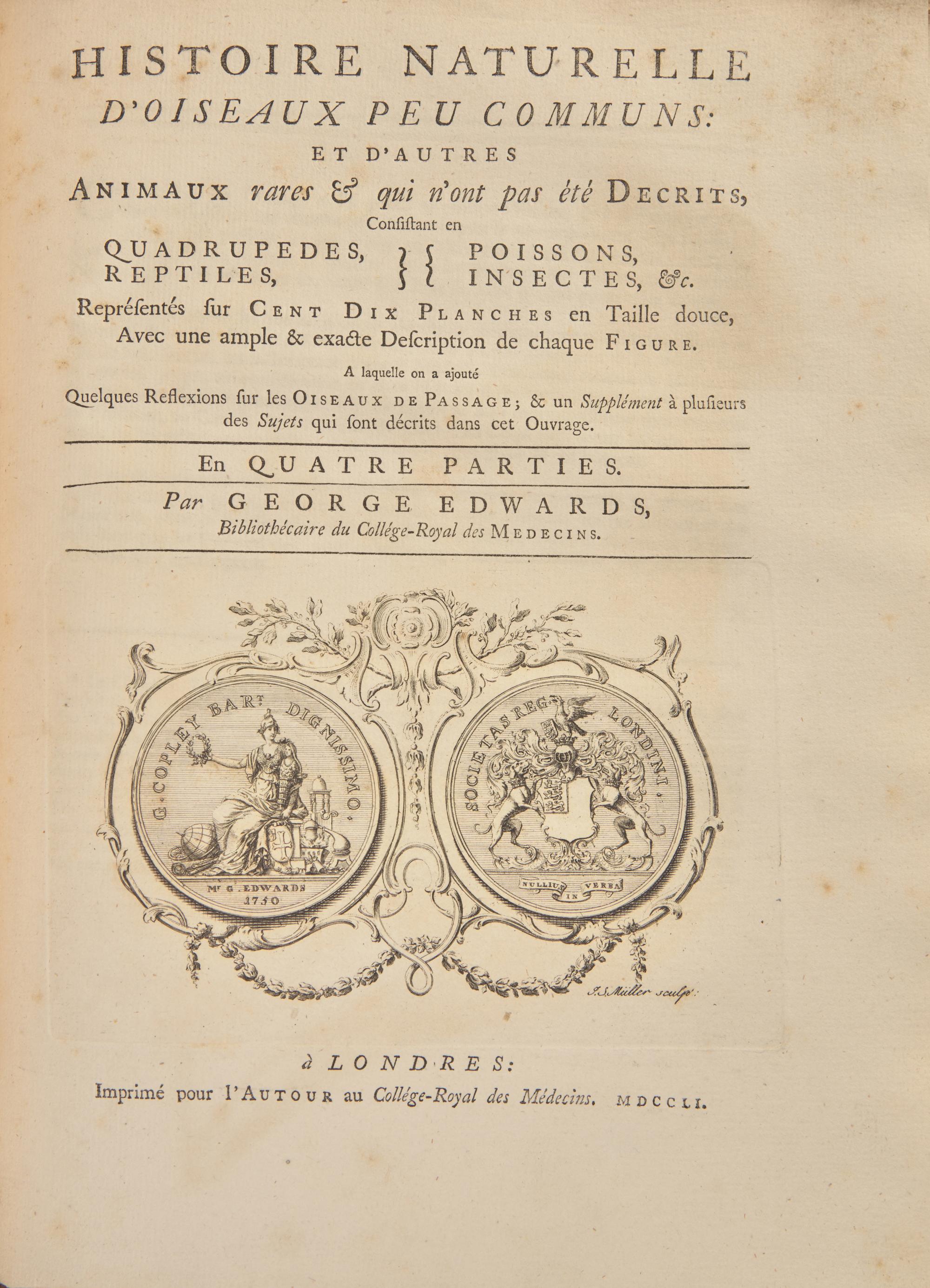 [Natural History] [Cuvier, Georges] Edwards, George. A Natural History of Uncommon Birds, and of Some other Rare and Undescribed Animals…