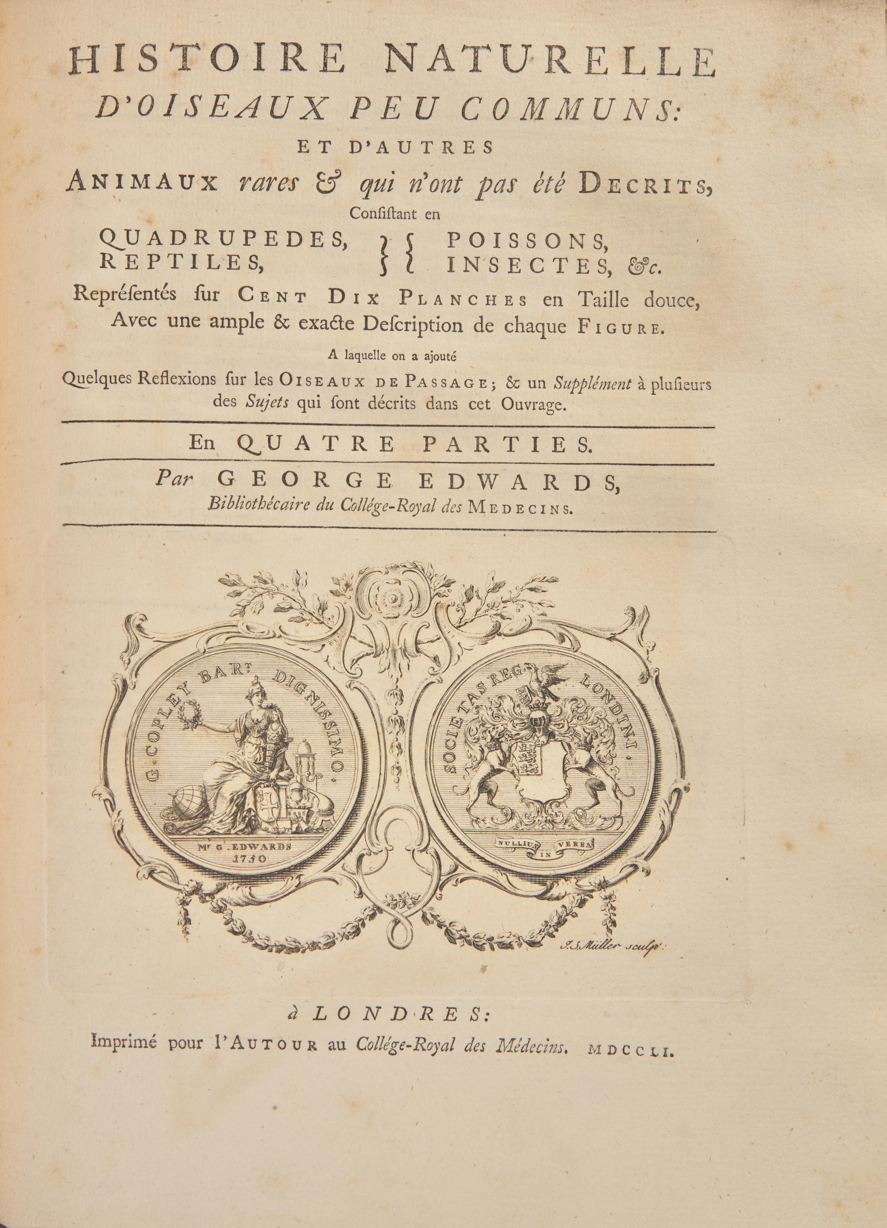 [Natural History] [Cuvier, Georges] Edwards, George. A Natural History of Uncommon Birds, and of Some other Rare and Undescribed Animals…