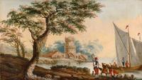 Ten French Painted Canvas Panels of Various Ports of France