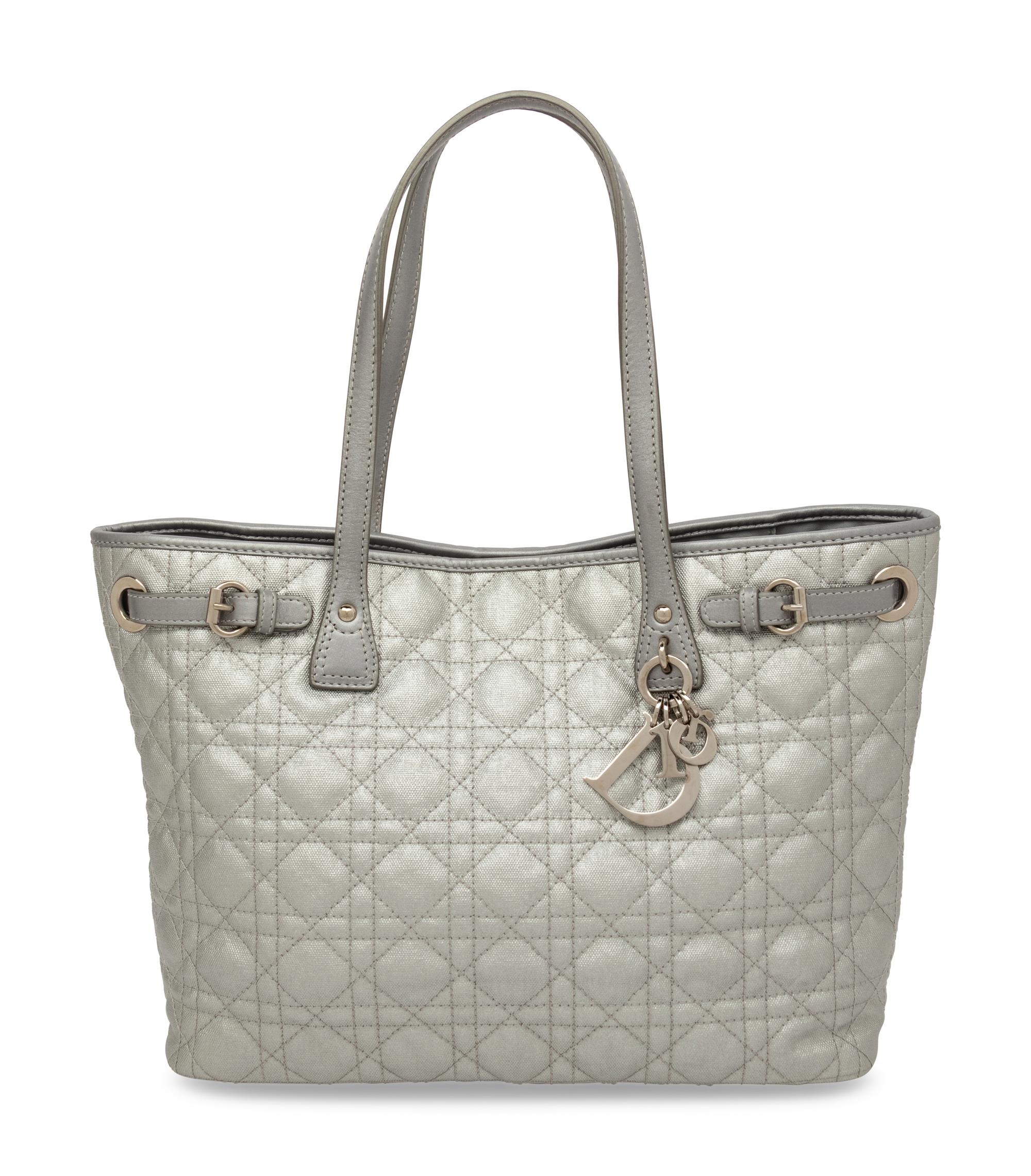 Christian Dior, Silver Canvas Quilted Tote
