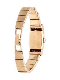 14K YELLOW GOLD, SYNTHETIC SAPPHIRE AND DIAMOND WRISTWATCH